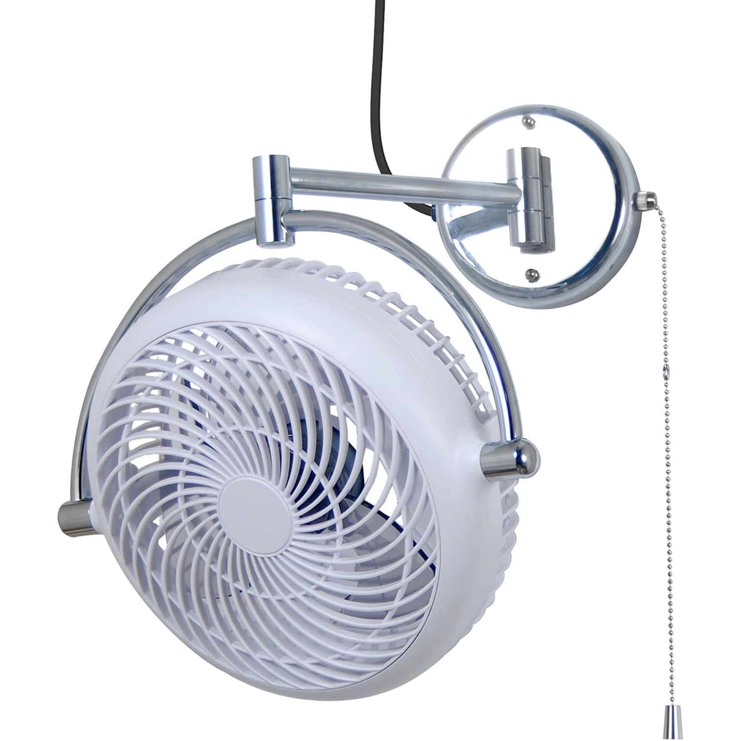 Parrot Uncle Wall Mount Fans Pull in Ceiling Fan with Folding Arm Crod with Plug, 10 Inch, White
