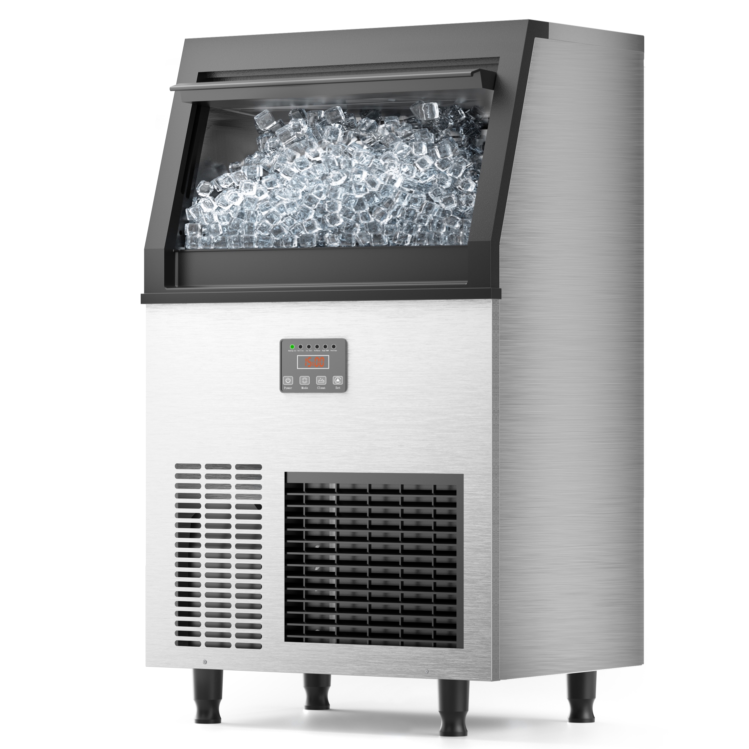 Coolake Air Cooled Commercial Under Counter Ice Maker Machine 200lbs/24H with 50lbs Storage| Cube Ice Stainless Steel Self-Cleaning Freestanding Ice
