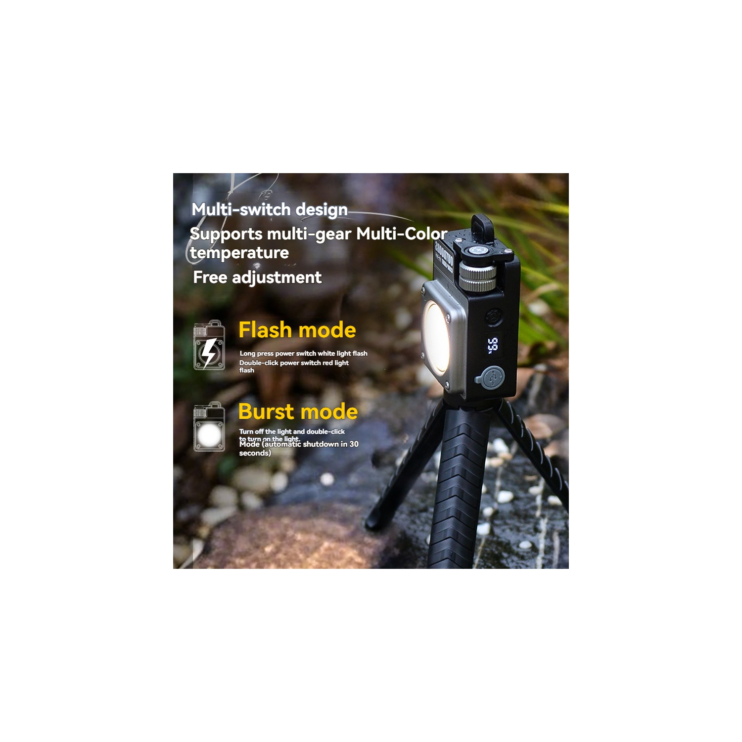 LED camping light USB charging outdoor multi-function magnetic multi-light source COB work inspection light - green