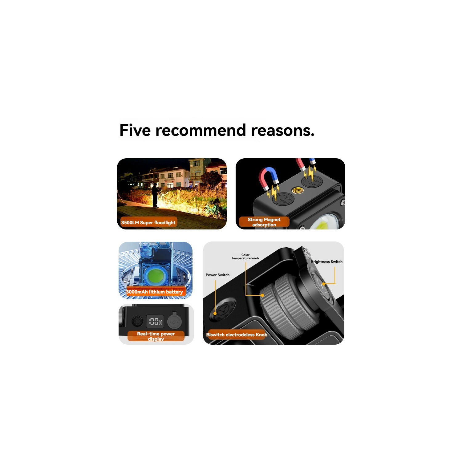 LED camping light USB charging outdoor multi-function magnetic multi-light source COB work inspection light - silver