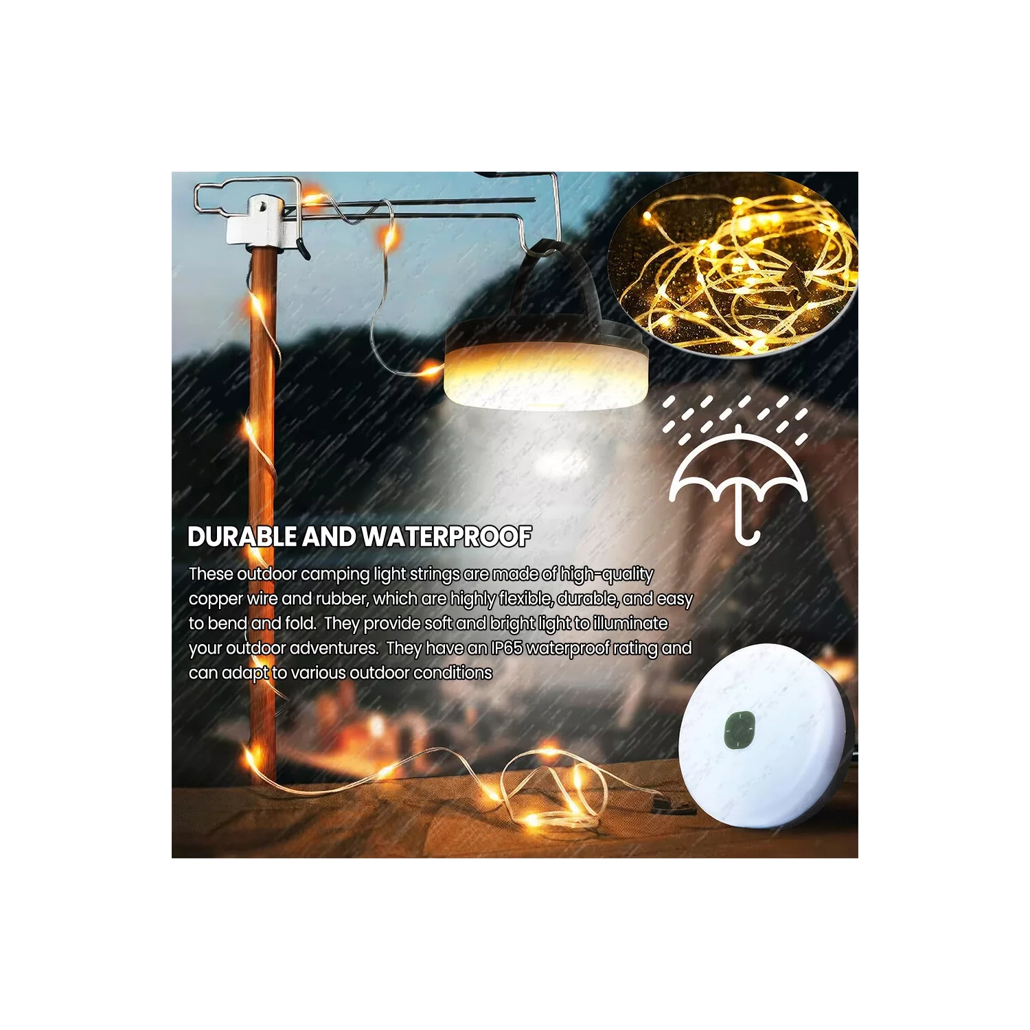 Multifunctional outdoor camping light solar atmosphere light LED light string hanging tent canopy light small color light string - small - white [10