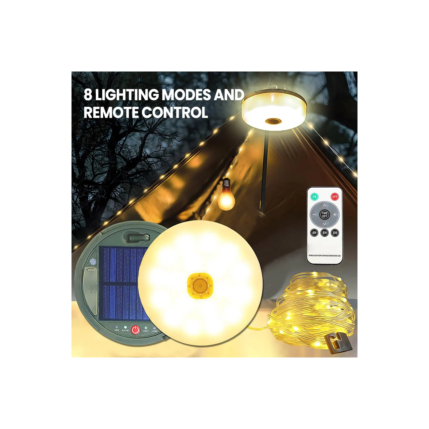 Multifunctional outdoor camping light solar atmosphere light LED light string hanging tent canopy light small color light string - large - warm white