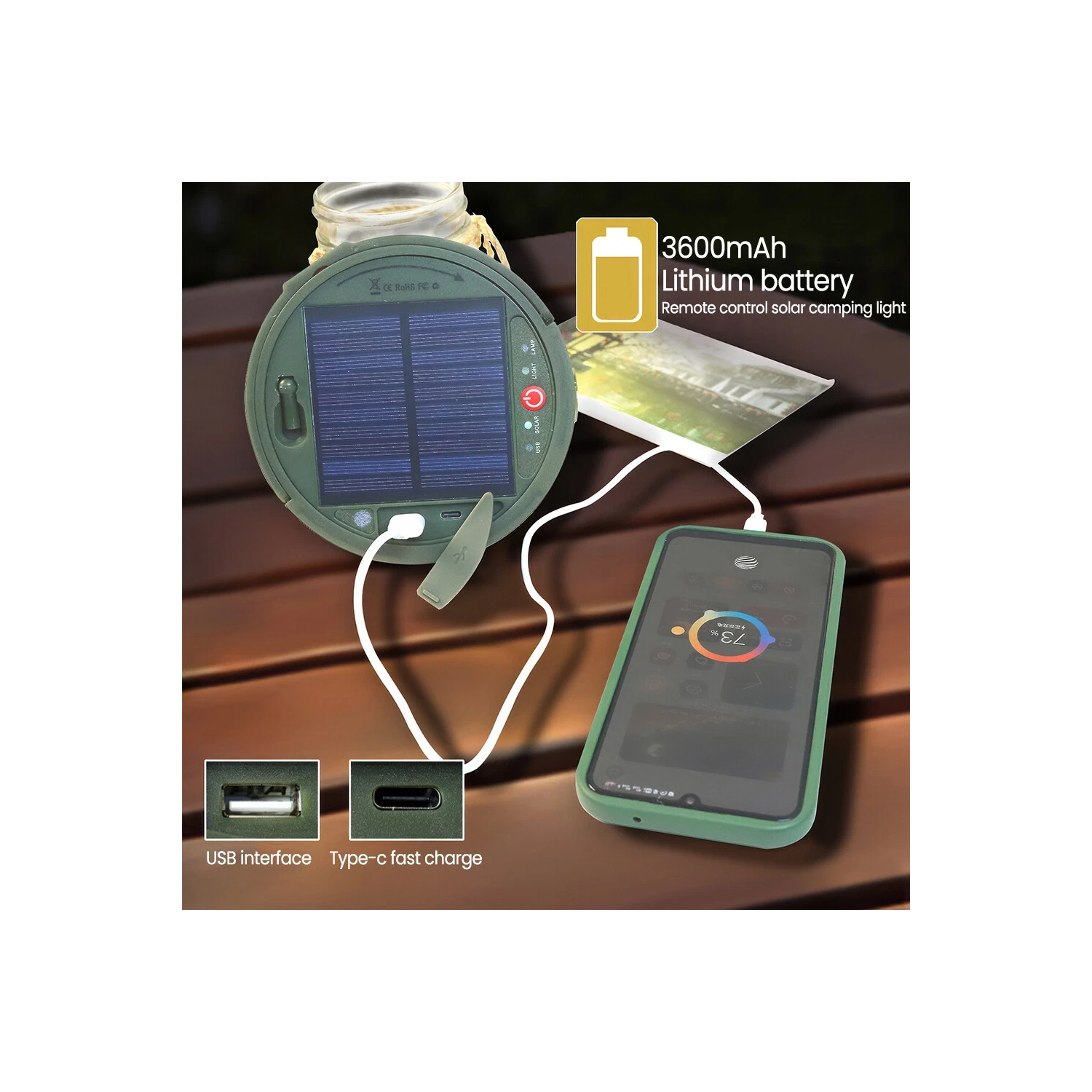 Multifunctional outdoor camping light solar atmosphere light LED light string hanging tent canopy light small color light string - large - warm white