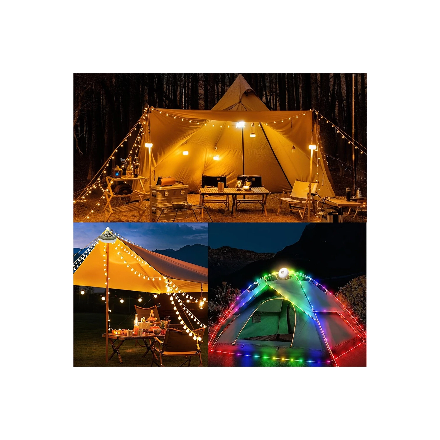 Multifunctional outdoor camping light solar atmosphere light LED light string hanging tent canopy light small color light string - small - warm white