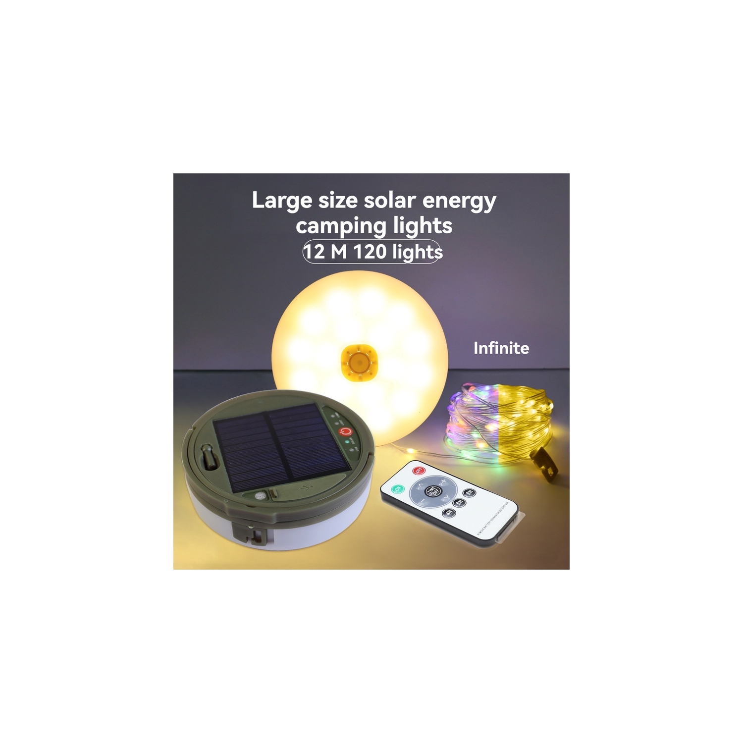 Multifunctional outdoor camping light solar atmosphere light LED light string hanging tent canopy light small color light string - small - infinite