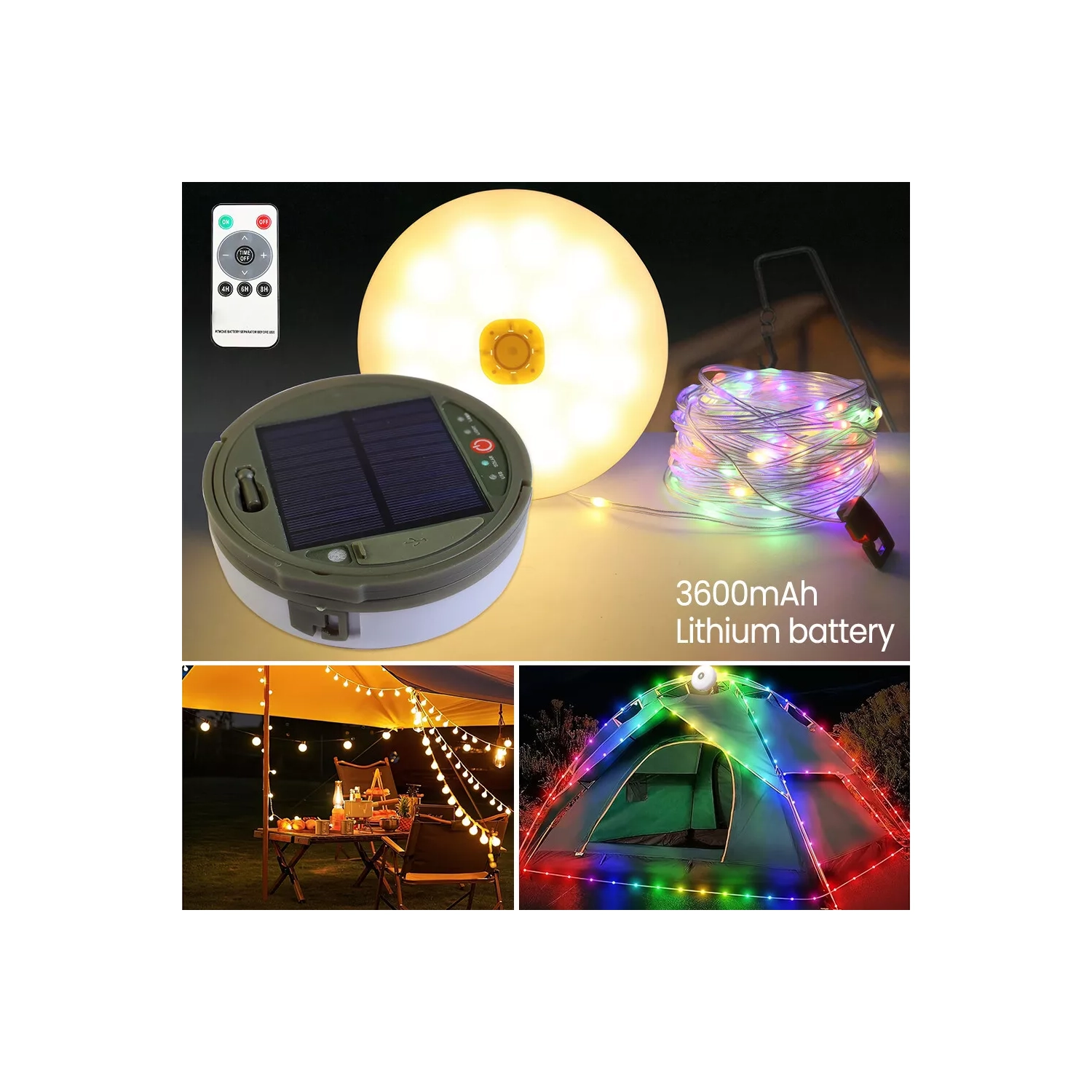 Multifunctional outdoor camping light solar atmosphere light LED light string hanging tent canopy light small color light string - large - white [10