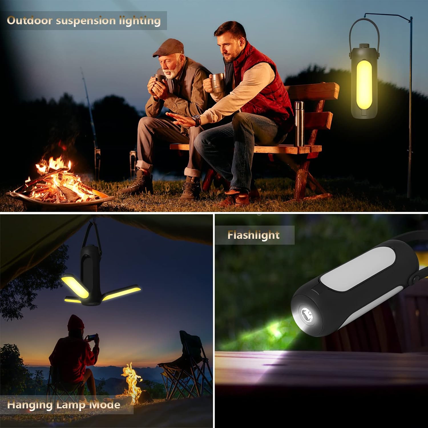 Outdoor camping light three-tone 10,000 mAh portable USB emergency charging light camping tent light - green