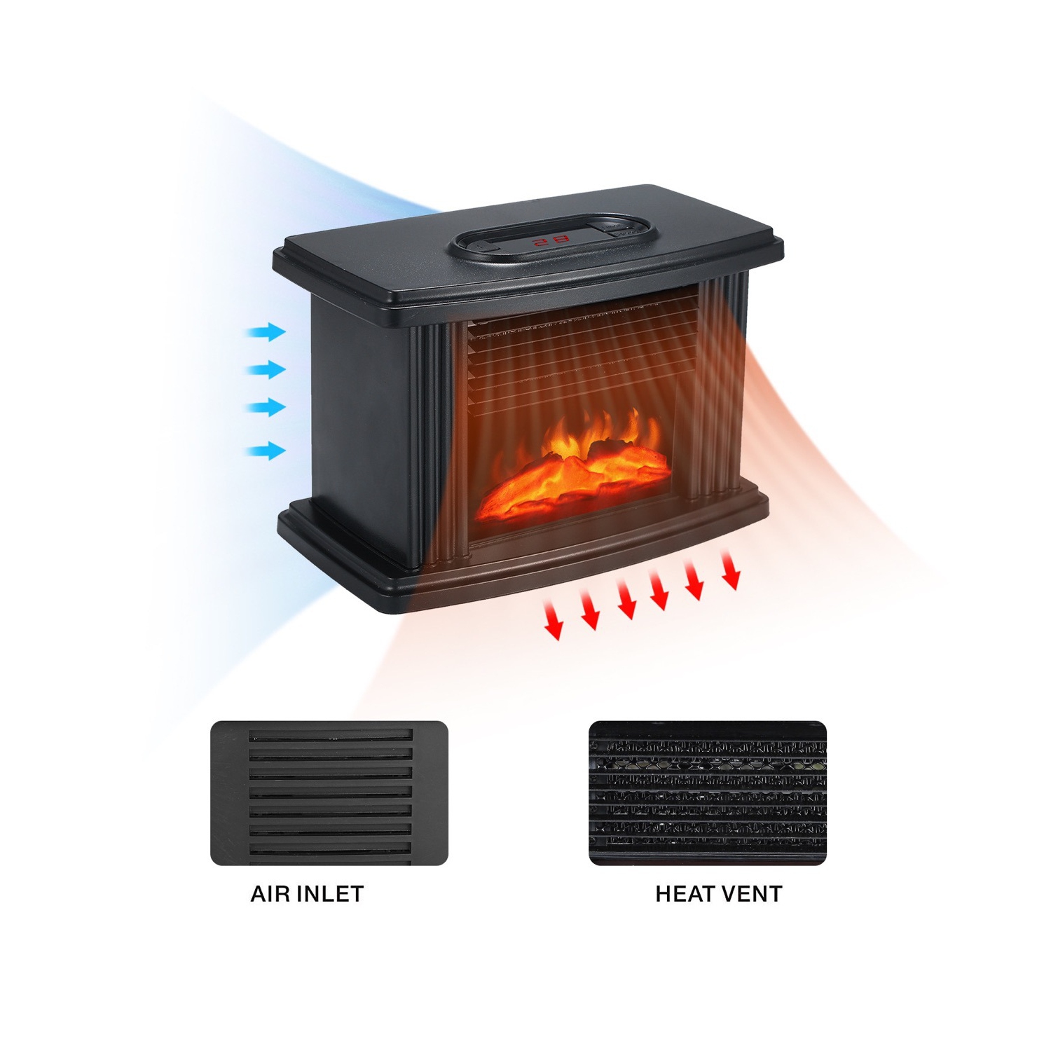 Mini-foyer chauffant - Effet de flamme réaliste | Télécommande | Silencieux et portatif | Idéal pour la décoration et le chauffage à la maison ou au