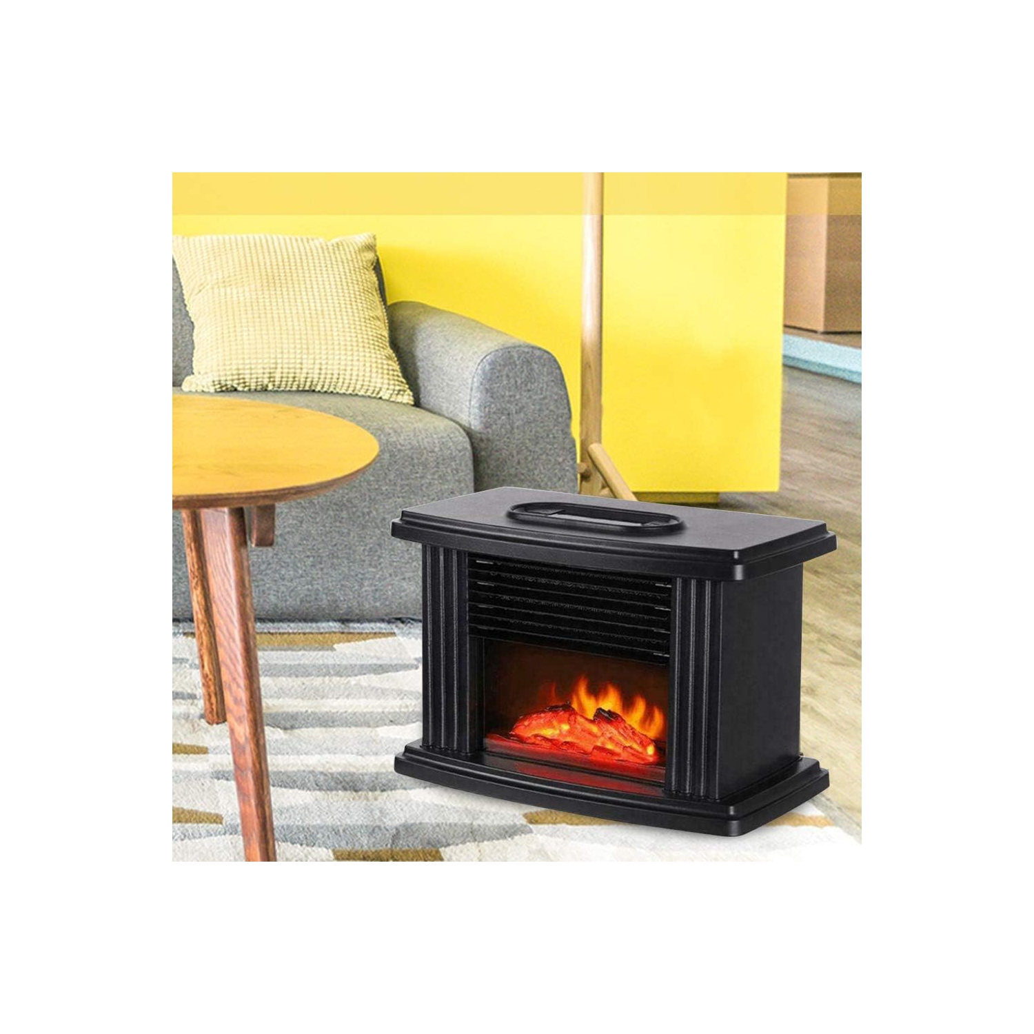 Mini-foyer chauffant - Effet de flamme réaliste | Télécommande | Silencieux et portatif | Idéal pour la décoration et le chauffage à la maison ou au