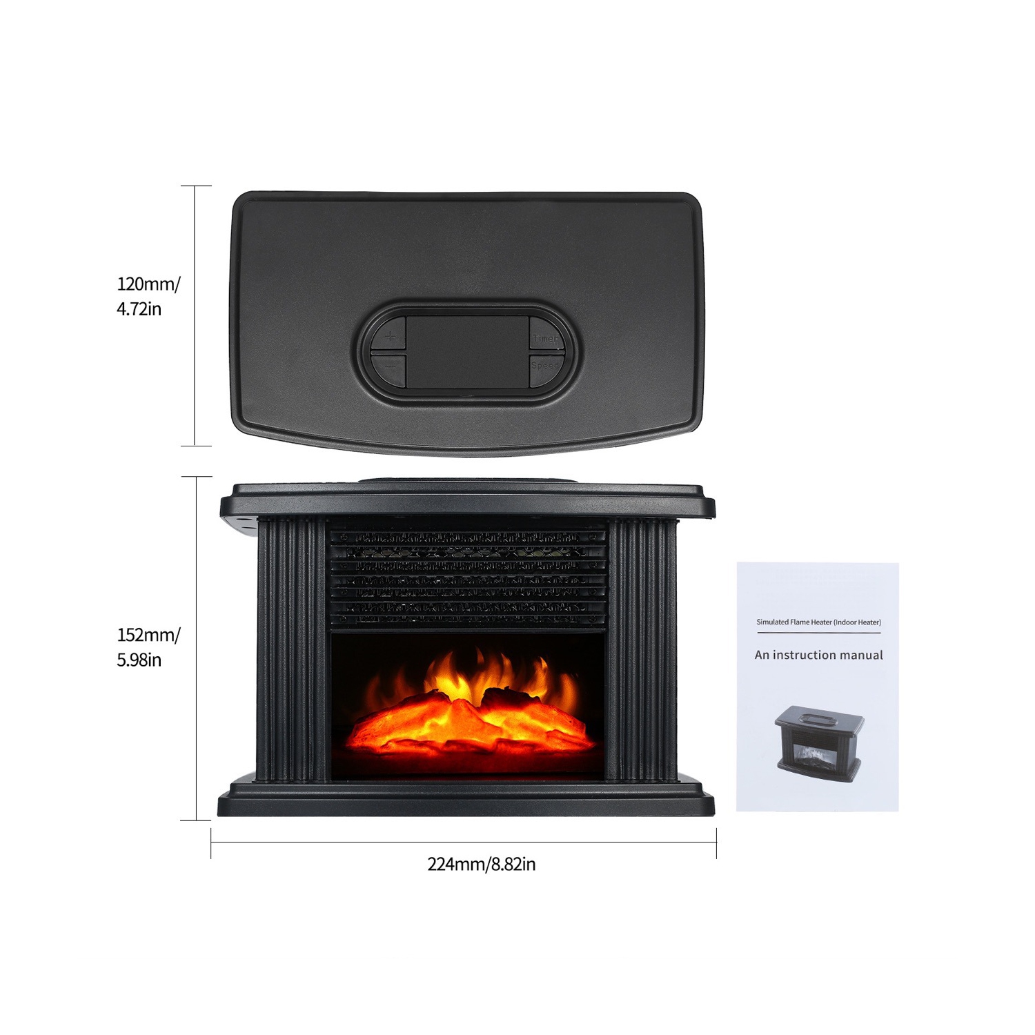 Mini-foyer chauffant - Effet de flamme réaliste | Télécommande | Silencieux et portatif | Idéal pour la décoration et le chauffage à la maison ou au