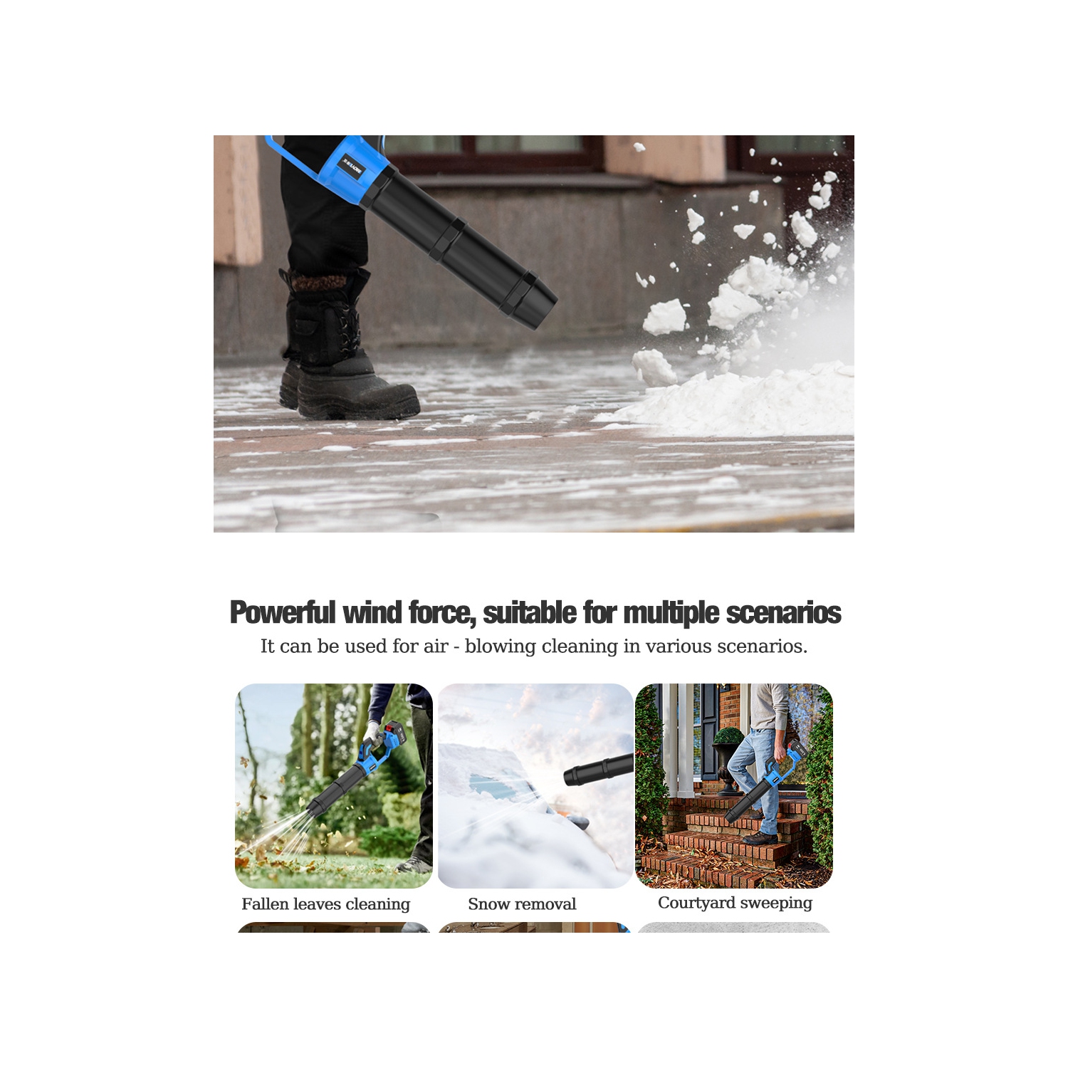 Lithium-powered blower with brushless motor, high air pressure, 4.0Ah long battery life for dust, snow, and leaf removal