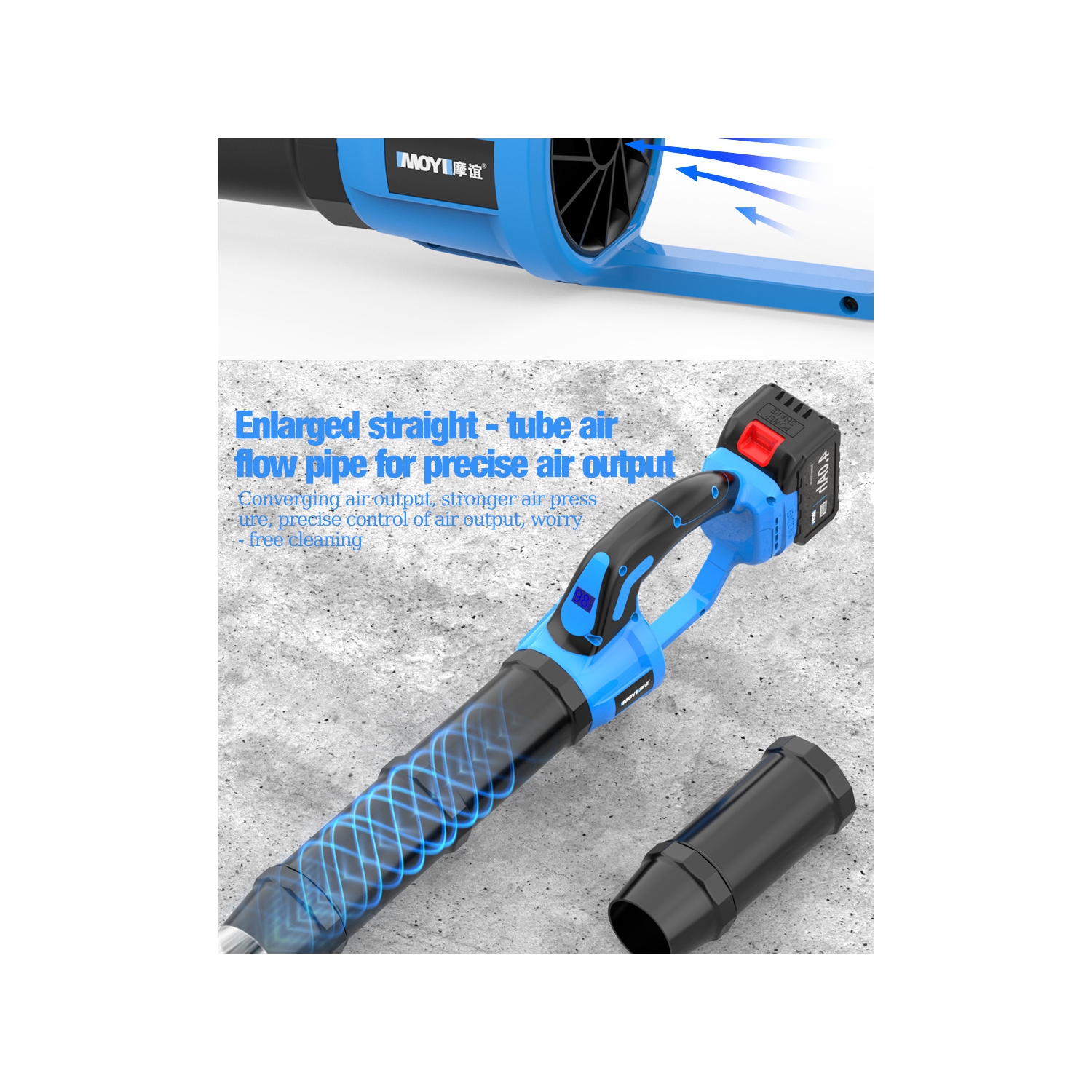 Lithium-powered blower with brushless motor, high air pressure, 4.0Ah long battery life for dust, snow, and leaf removal
