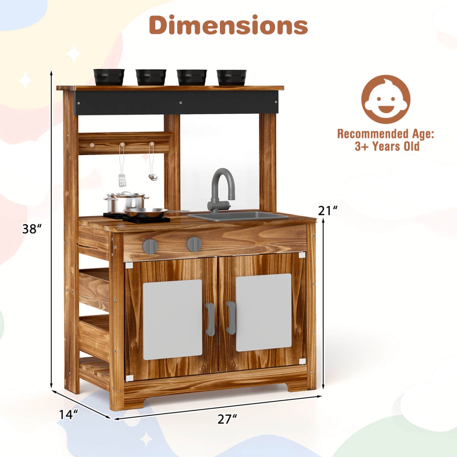 Costway Kids Mud Kitchen Set with Removable Sink Faucet Dual Stoves 4 Planting Pots