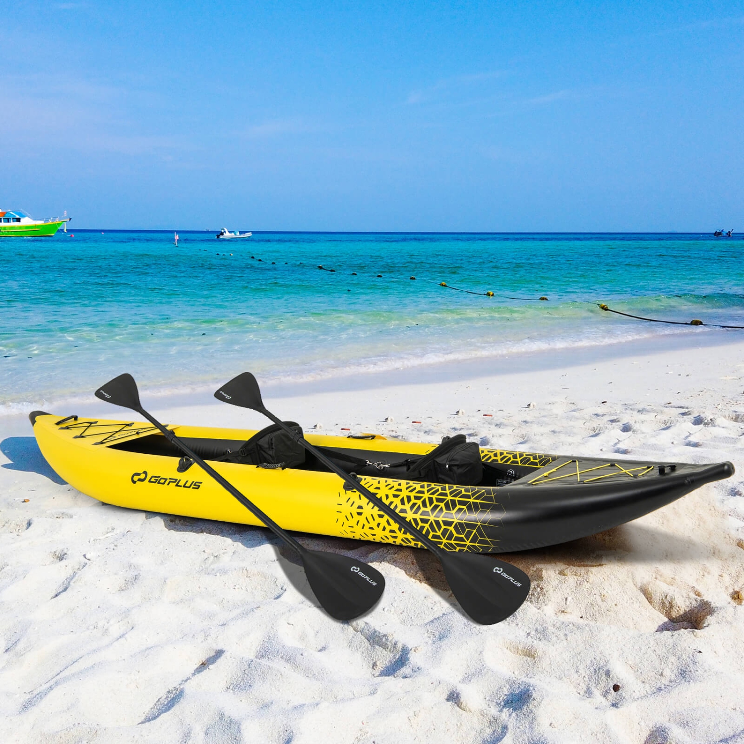 Goplus Inflatable Kayak Set Portable 2-person Kayak with Aluminium Oars EVA Padded Seat