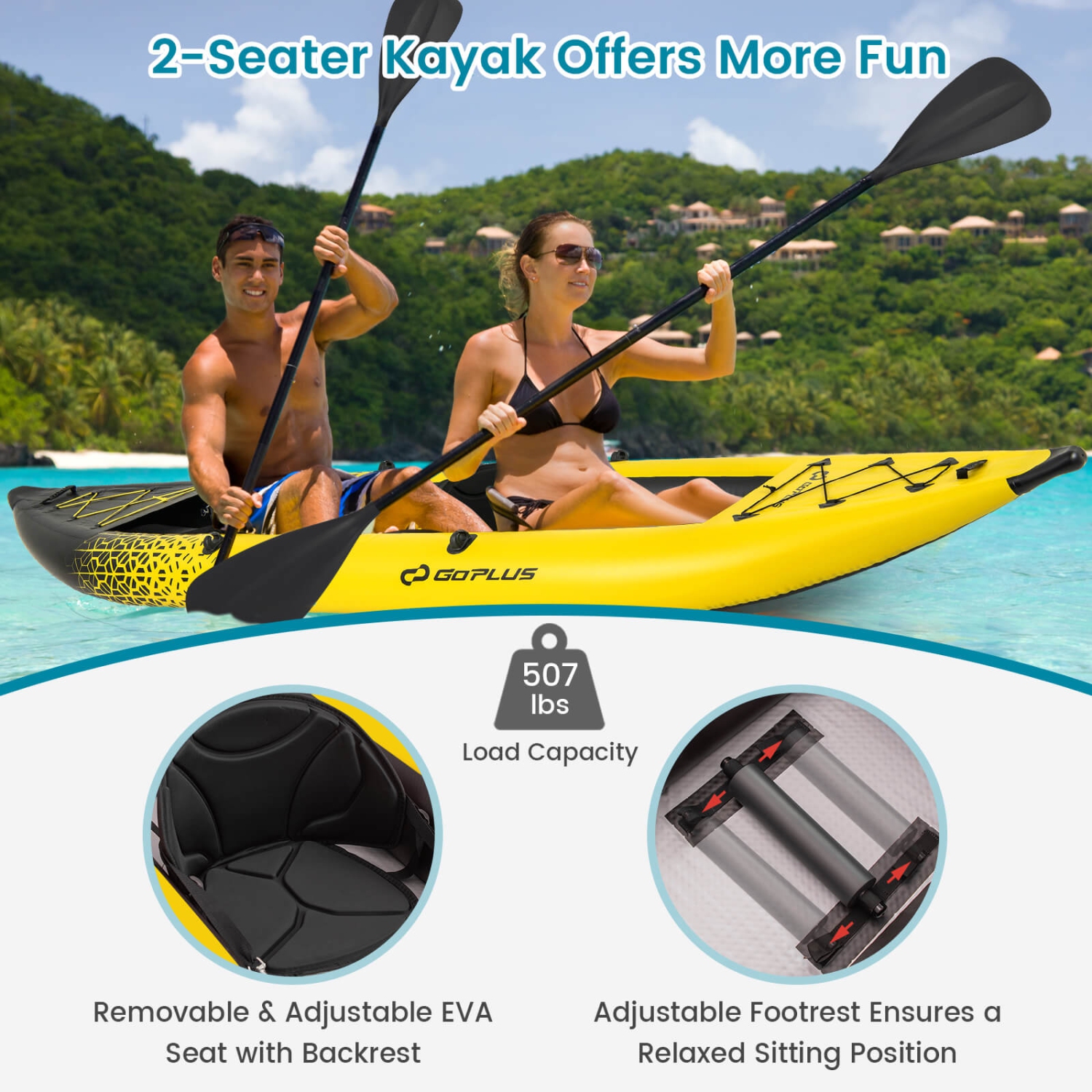 Goplus Inflatable Kayak Set Portable 2-person Kayak with Aluminium Oars EVA Padded Seat