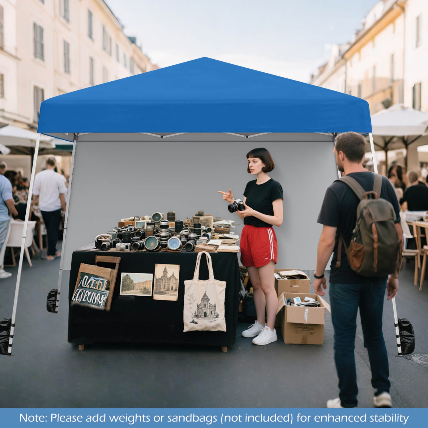 Costway 10 X 10FT Pop up Canopy Tent with 1 Sidewall, Portable Backpack, 4 Stakes Slant Leg Blue/White/Pinl/Gray