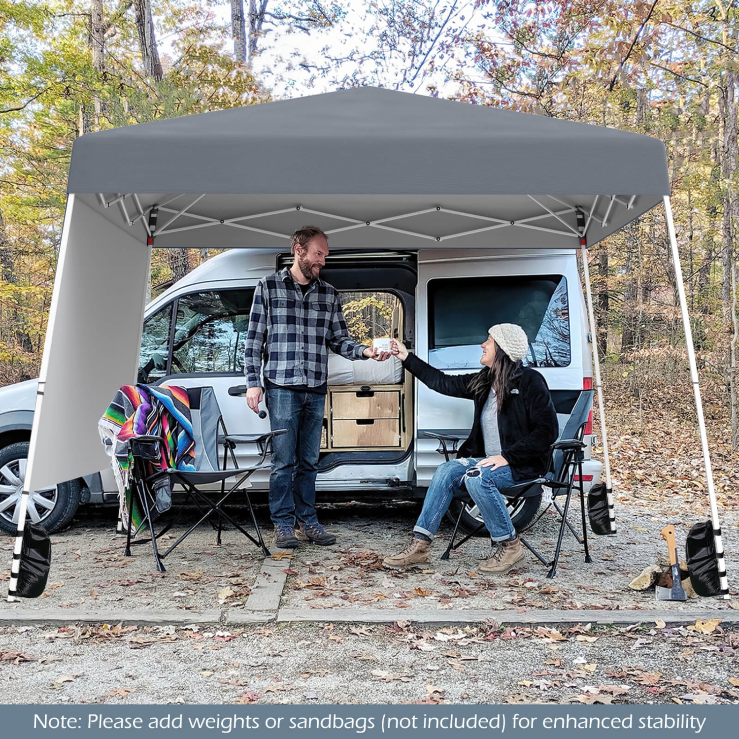 Costway 10 X 10FT Pop up Canopy Tent with 1 Sidewall, Portable Backpack, 4 Stakes Slant Leg Blue/White/Pinl/Gray