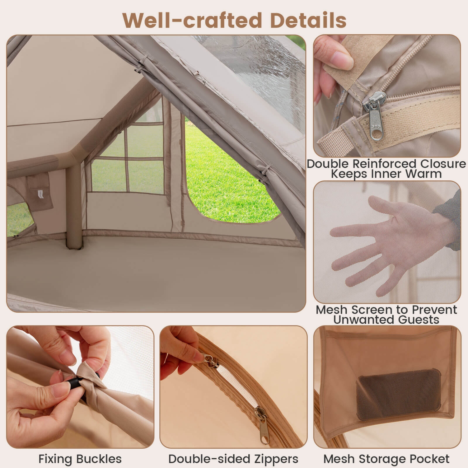 Costway Inflatable Camping Tent 4-6 People Waterproof Blow-up Air Tent with Porch, Pump