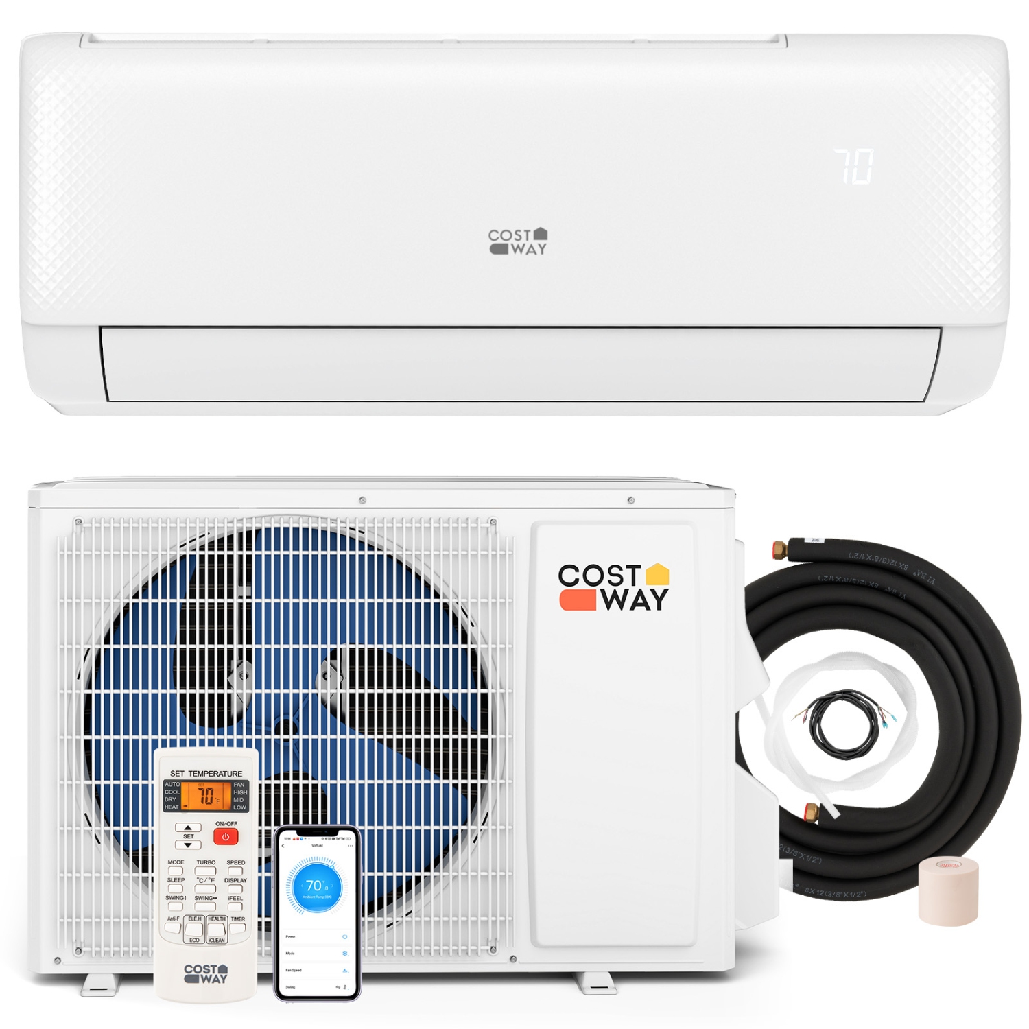 Costway 12000BTU Wifi Enabled Mini Split AC 22 SEER2115V Inverter Air Conditioner White/Gray