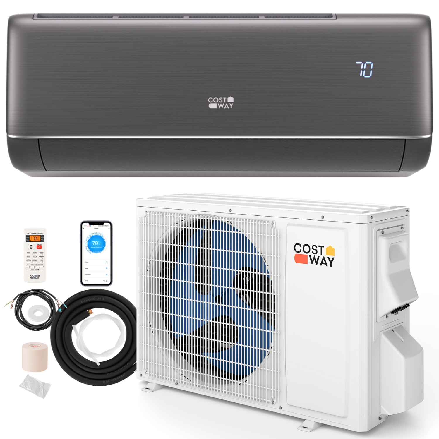 Costway 12000BTU Wifi Enabled Mini Split AC 22 SEER2115V Inverter Air Conditioner White/Gray