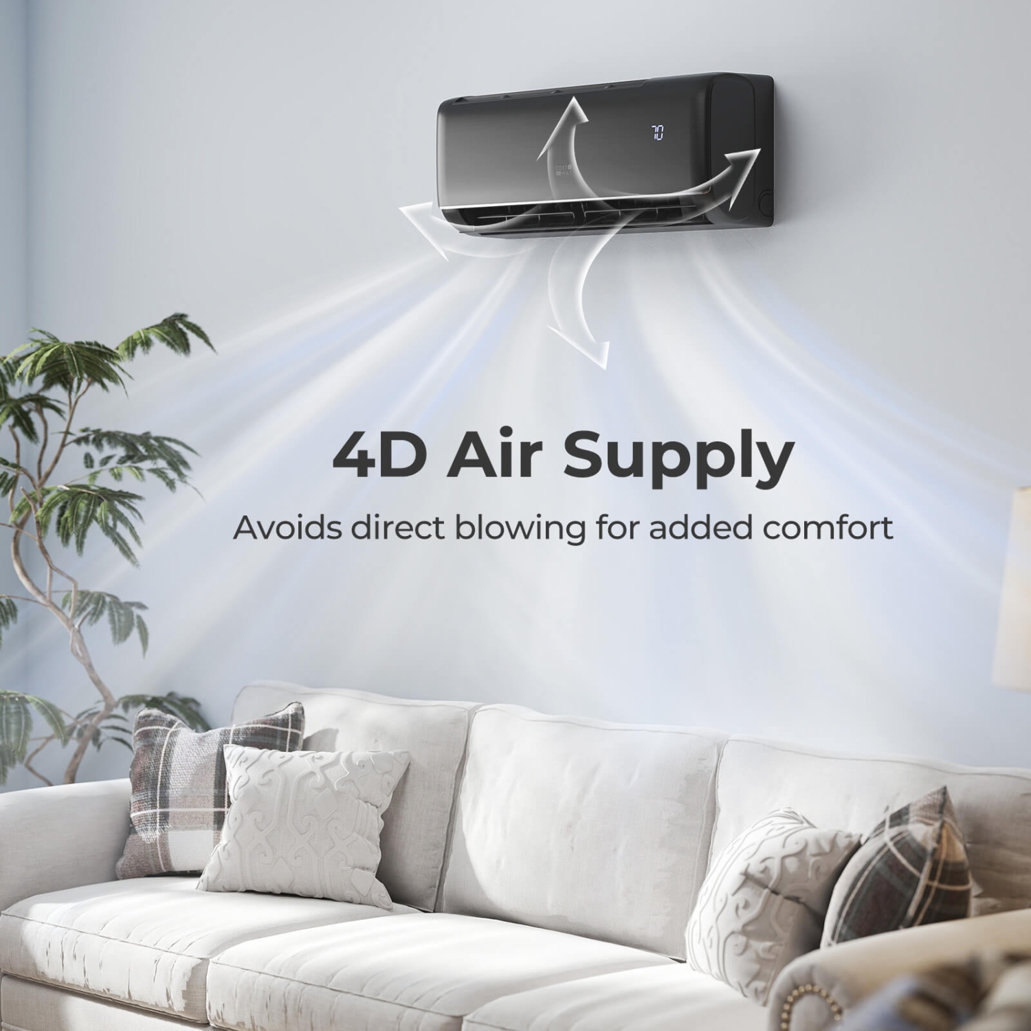 Climatiseur à inverseur miniature divisé c.a. de 20,5 SEER2115V Wi-Fi 9100 BTU de Costway - Blanc/Gris