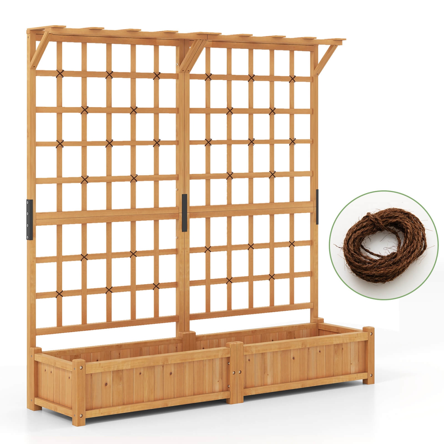 Grand pot en bois de 71&nbsp;po avec treillis, toit suspendu, 4 trous de drainage de Costway