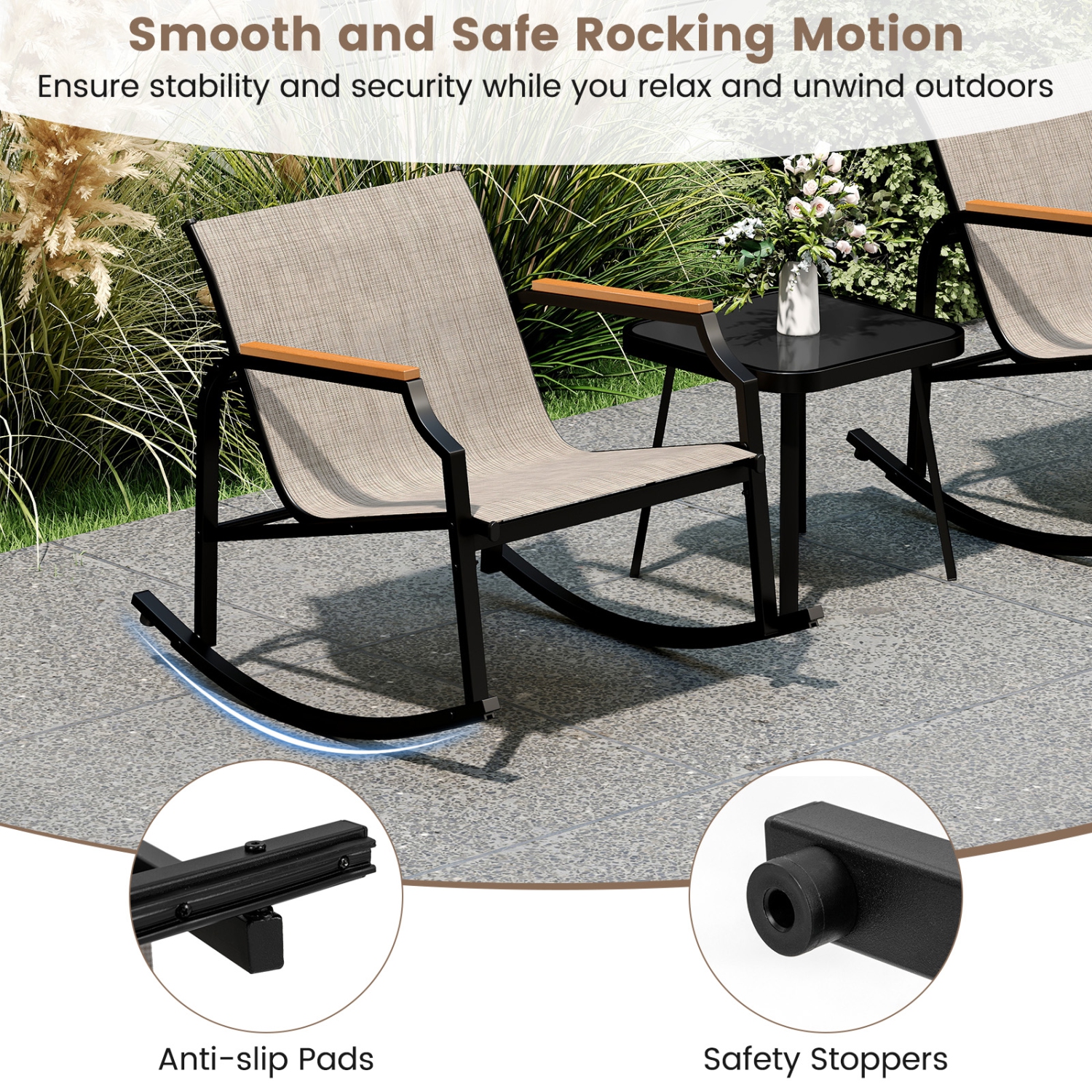 Costway 3 PCS Rocking Bistro Set Outdoor Conversation Set with Porch Rocking Chairs