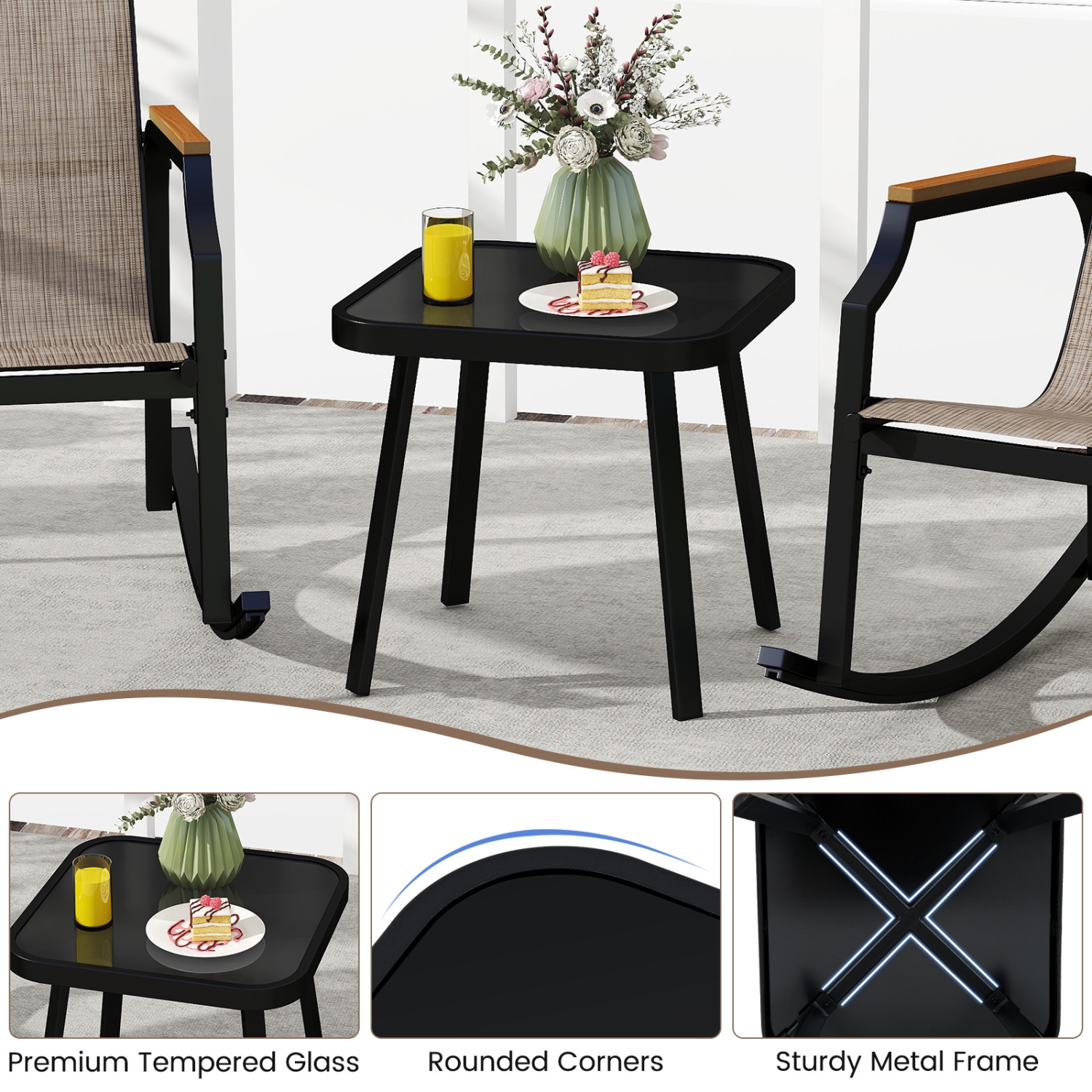 Costway 3 PCS Rocking Bistro Set Outdoor Conversation Set with Porch Rocking Chairs