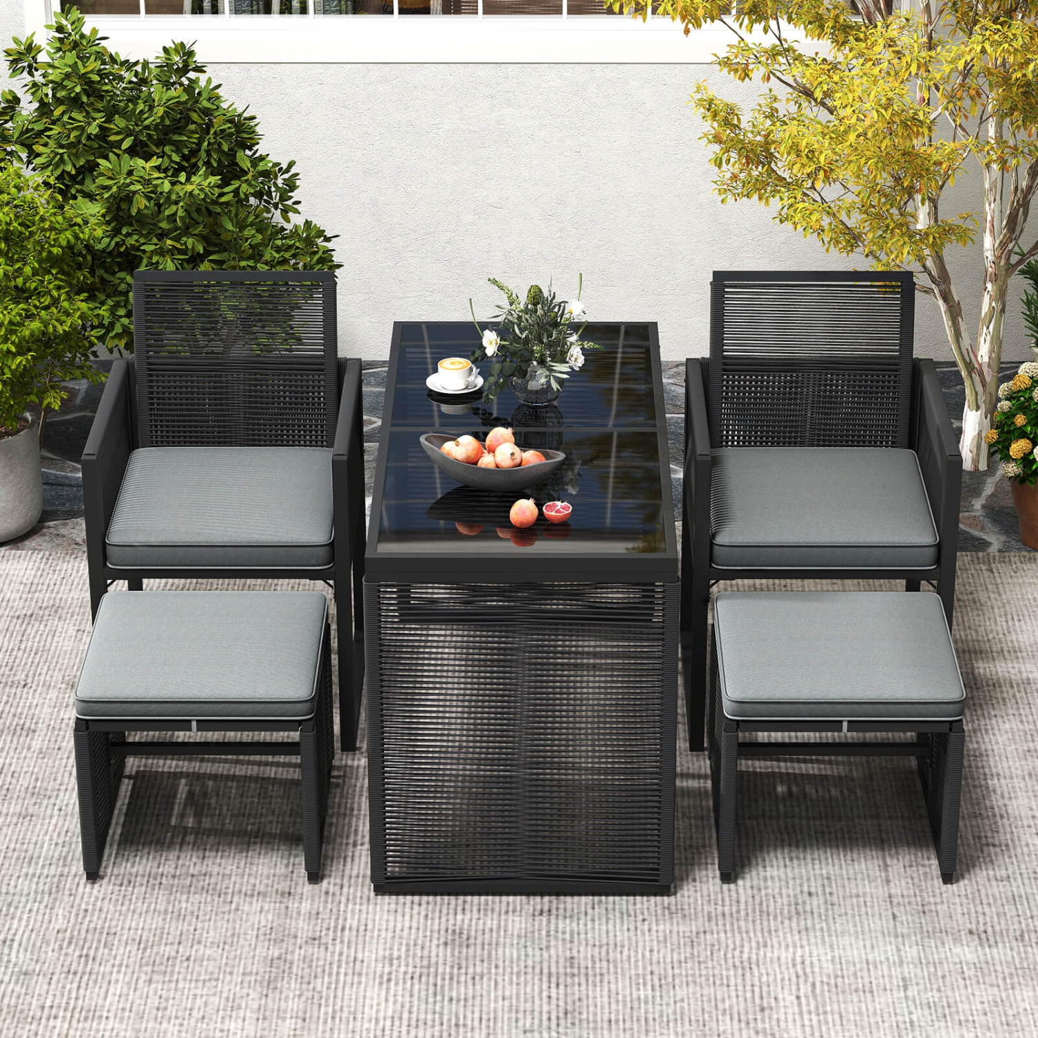Costway 5 PCS PE Wicker Patio Dining Set Outdoor Conversation Set with Cushions