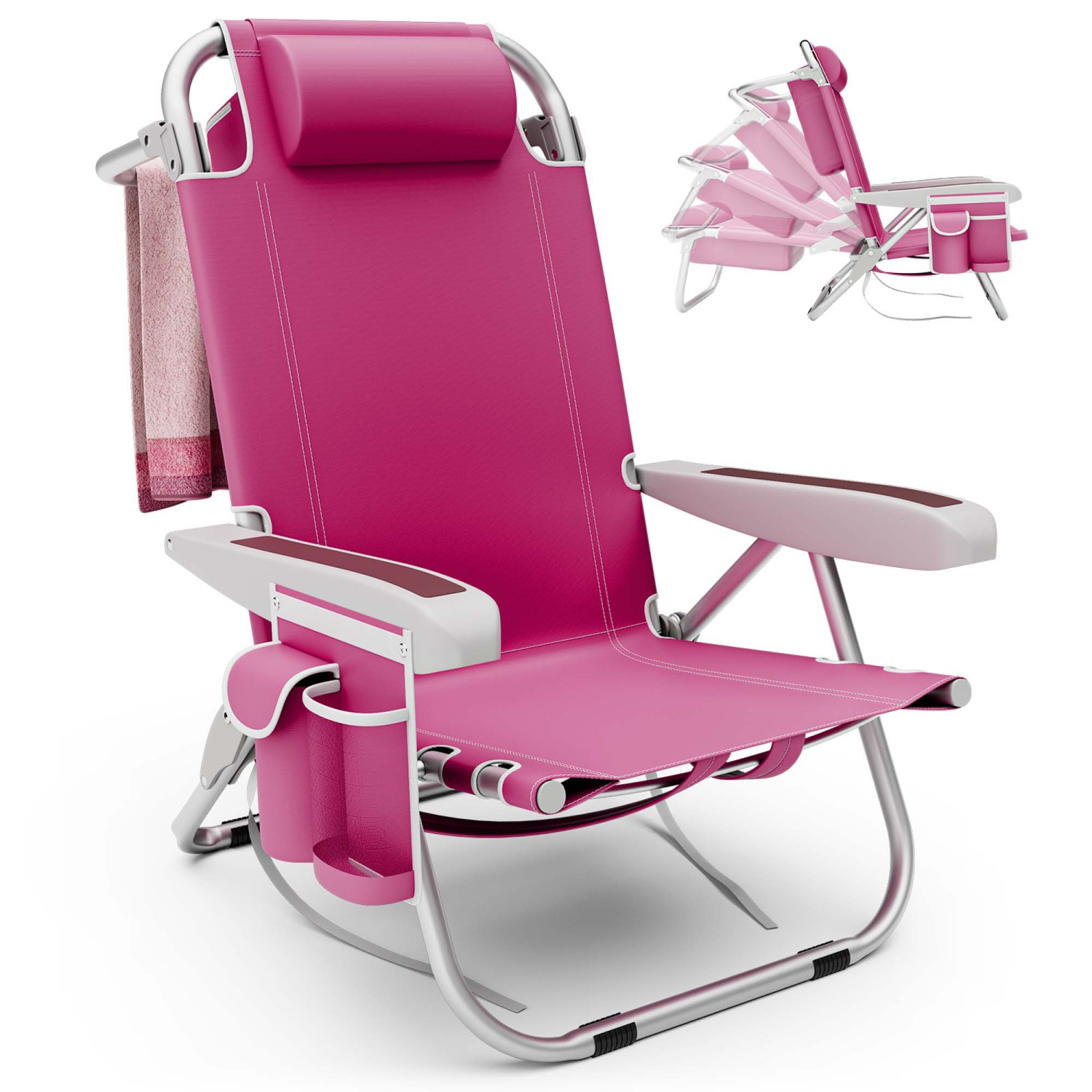 Chaise de plage pliante 1/2 PCS de Goplus pour chaise de camping en aluminium léger adulte avec sac de rangement bleu/rouge