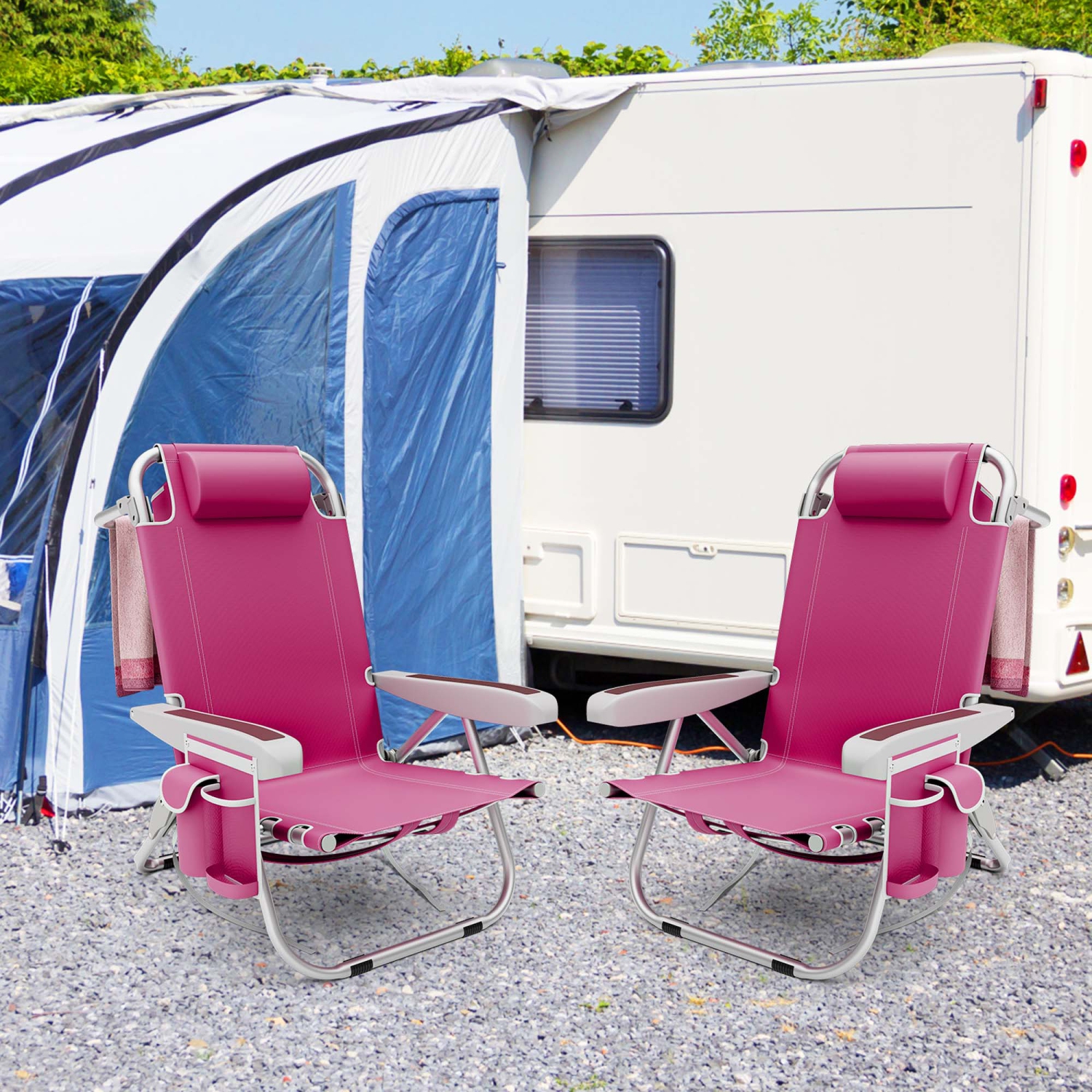 Goplus 1/2 PCS Folding Beach Chair for Adult Lightweight Aluminum Camping Chair withStorage Bag Blue/Red