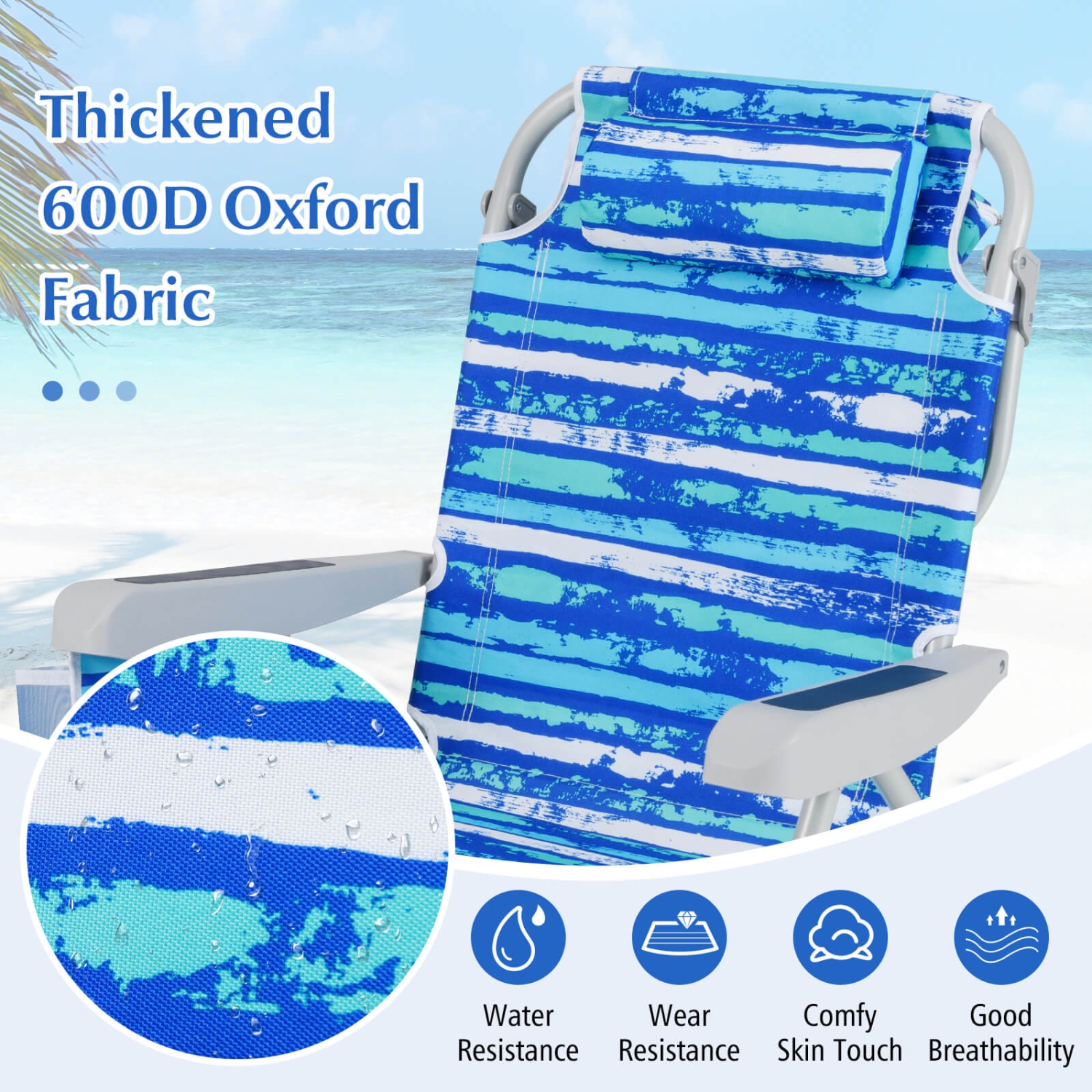 Chaise de plage pliable 1 PCS de Goplus pour chaise de camping en aluminium léger pour adulte avec sac de rangement bleu marine