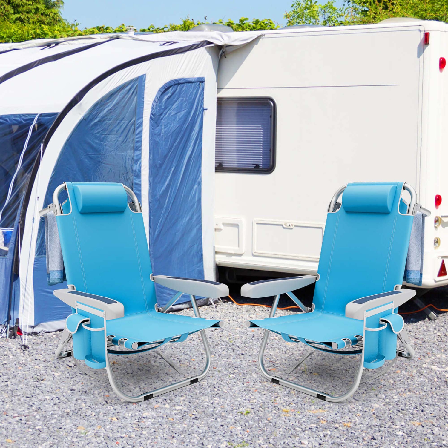 Goplus 1/2 PCS Folding Beach Chair for Adult Lightweight Aluminum Camping Chair withStorage Bag Blue/Red