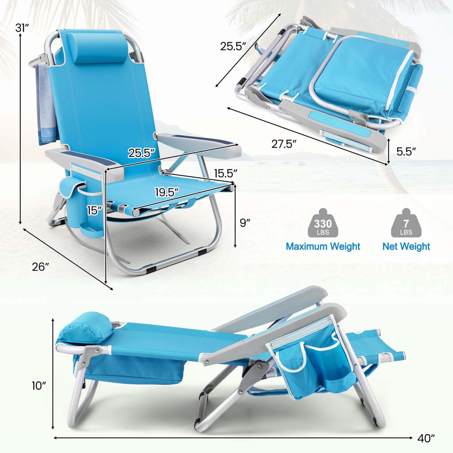 Goplus 1/2 PCS Folding Beach Chair for Adult Lightweight Aluminum Camping Chair withStorage Bag Blue/Red