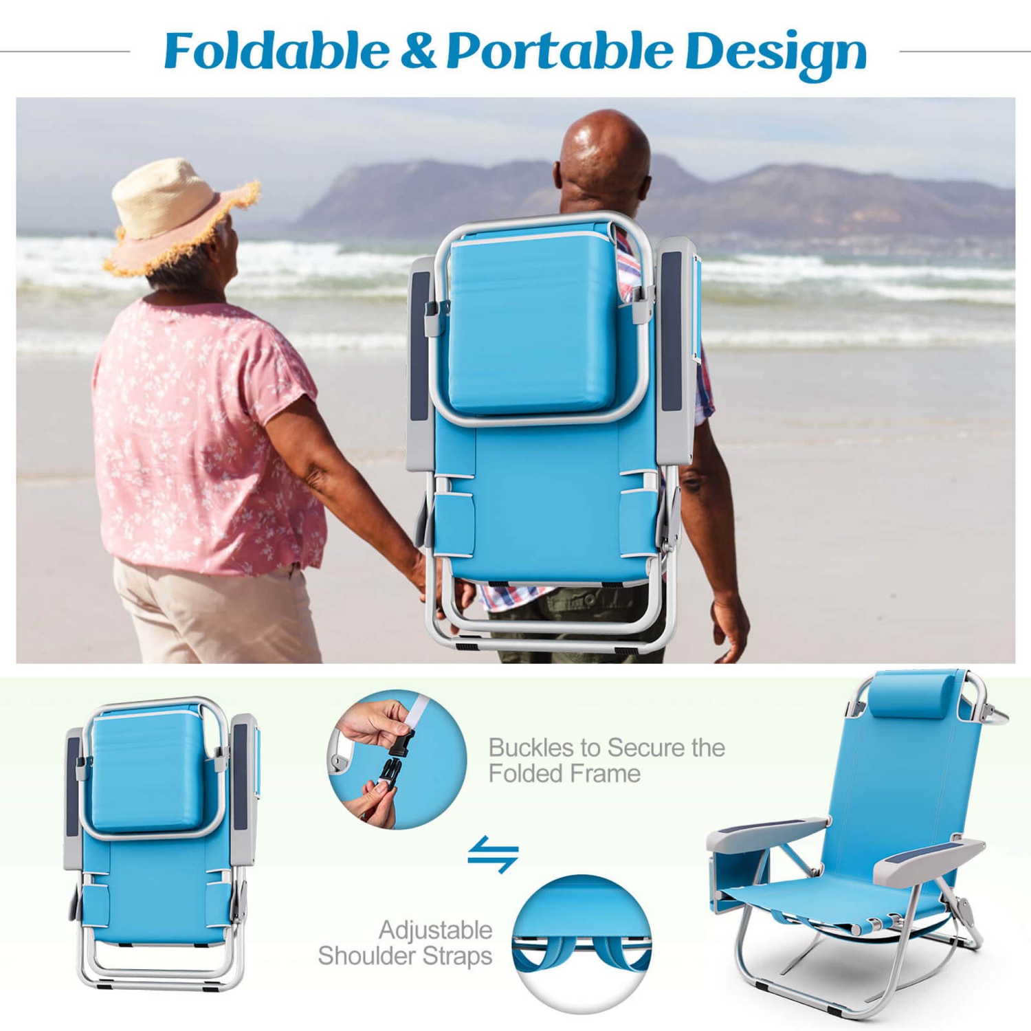Goplus 1/2 PCS Folding Beach Chair for Adult Lightweight Aluminum Camping Chair withStorage Bag Blue/Red