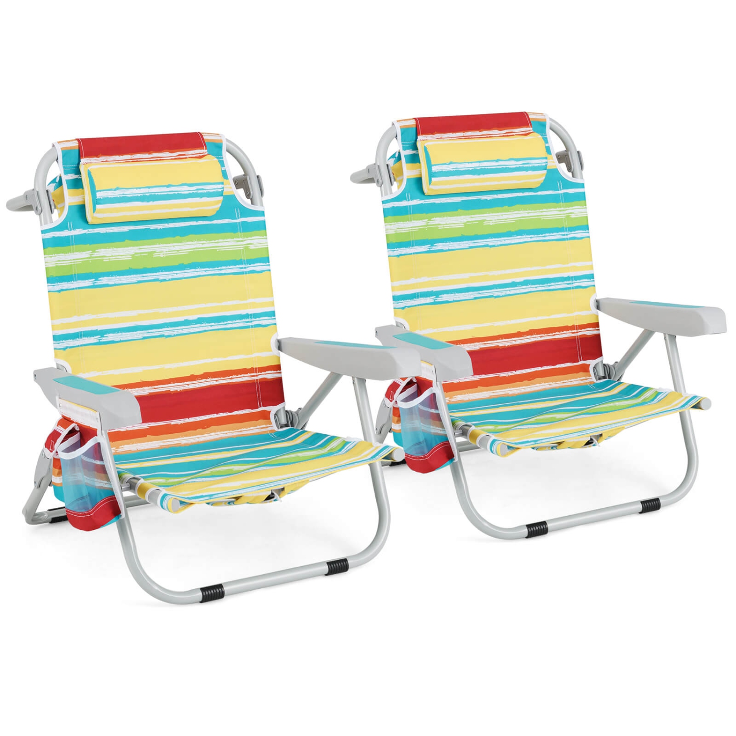 Goplus 2 PCS Folding Beach Chair Lightweight Aluminum Camping Chair with Storage Bag Multicolor