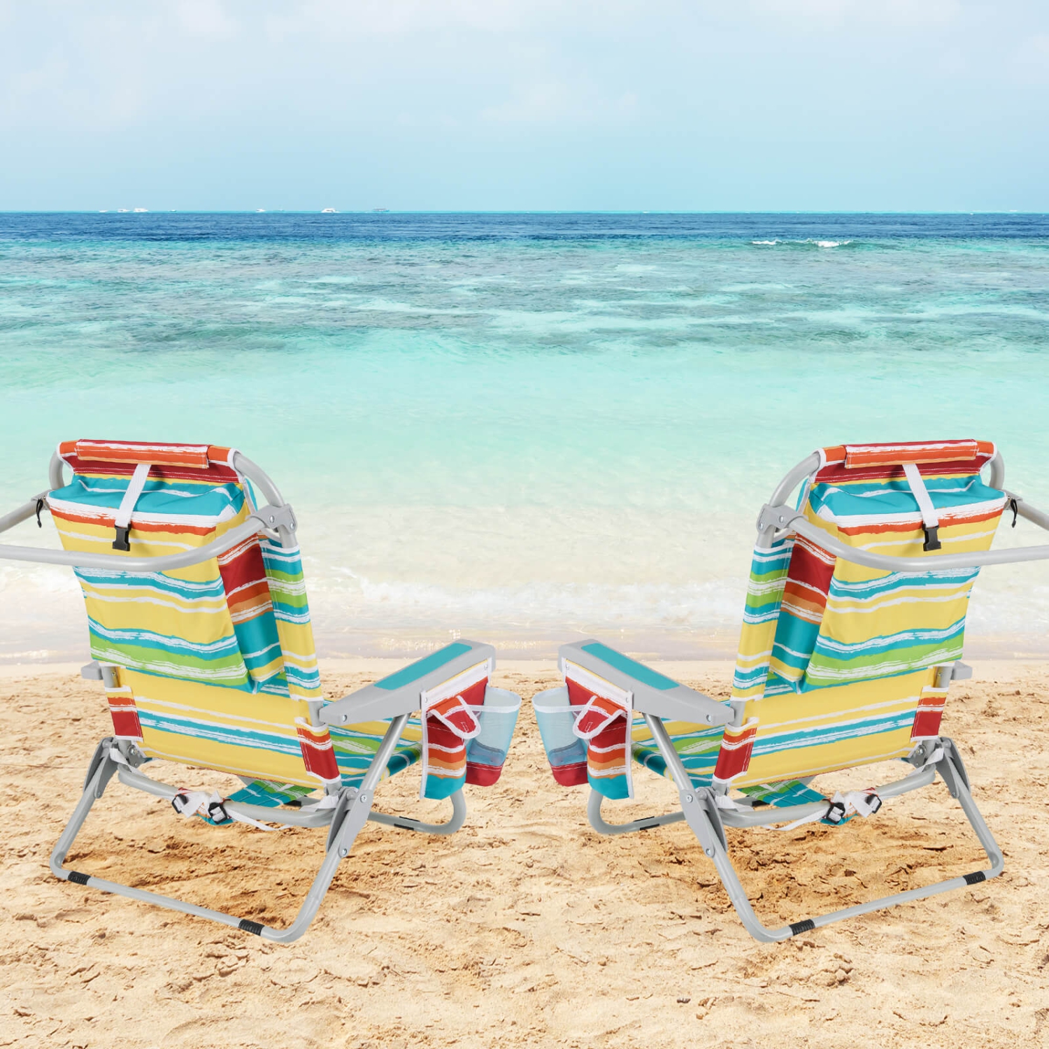 Goplus 2 PCS Folding Beach Chair Lightweight Aluminum Camping Chair with Storage Bag Multicolor