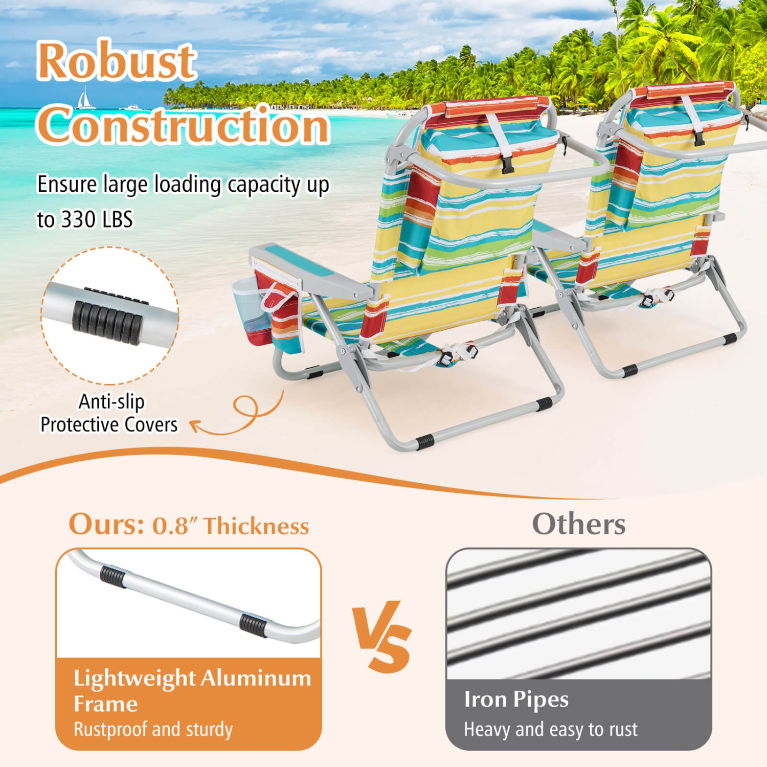 Goplus 2 PCS Folding Beach Chair Lightweight Aluminum Camping Chair with Storage Bag Multicolor