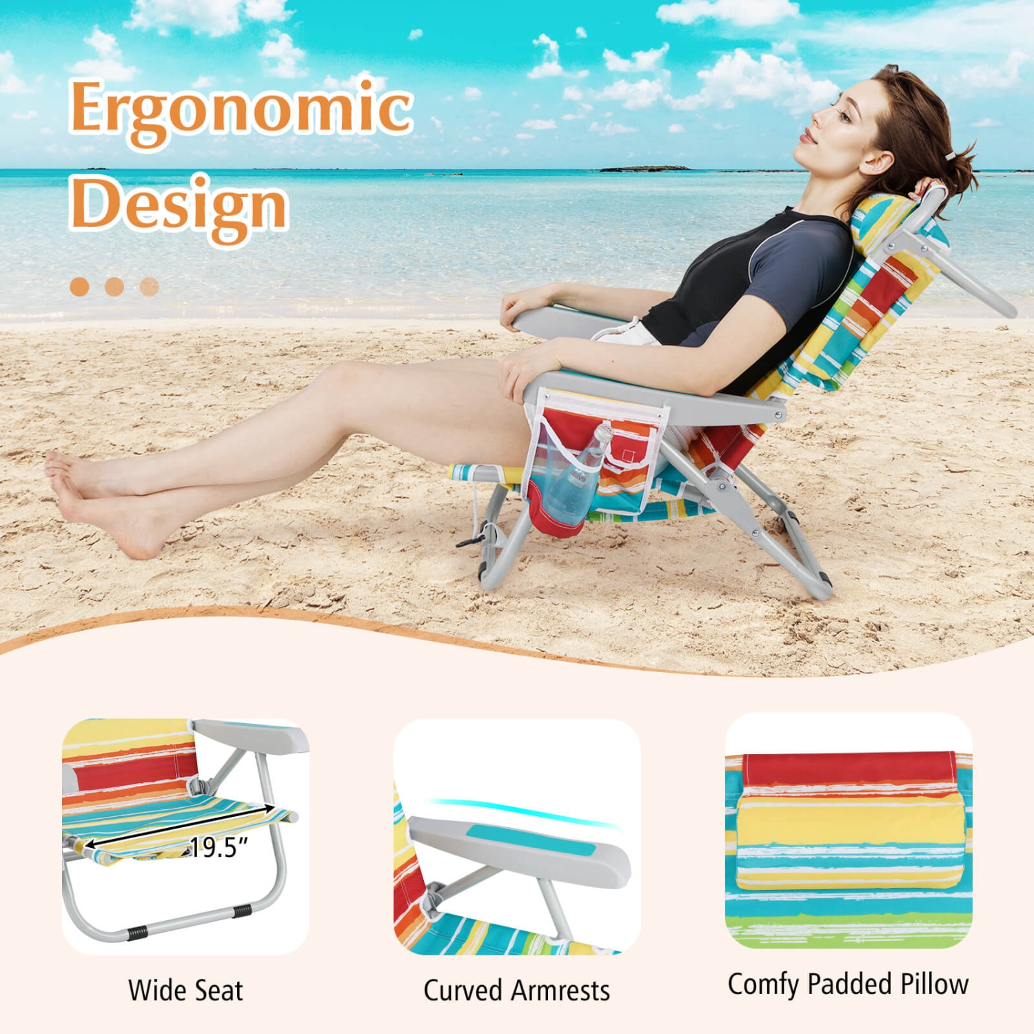 Goplus 1 PCS Folding Beach Chair for Adult Lightweight Aluminum Camping Chair with Storage Bag Multicolor