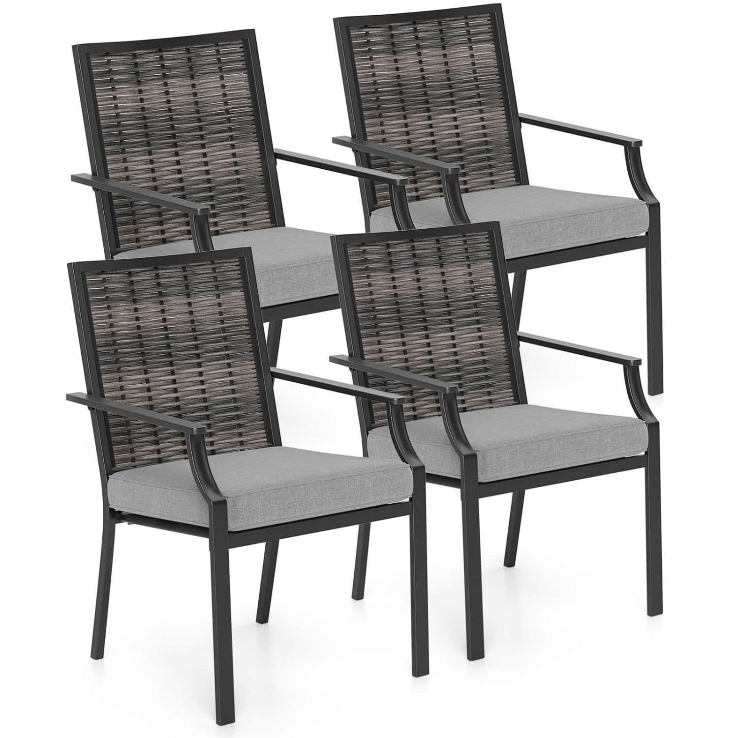 Costway Patio Wicker Chairs Set of 2/4 Stackable Rattan Armchairs with Removable Cushions