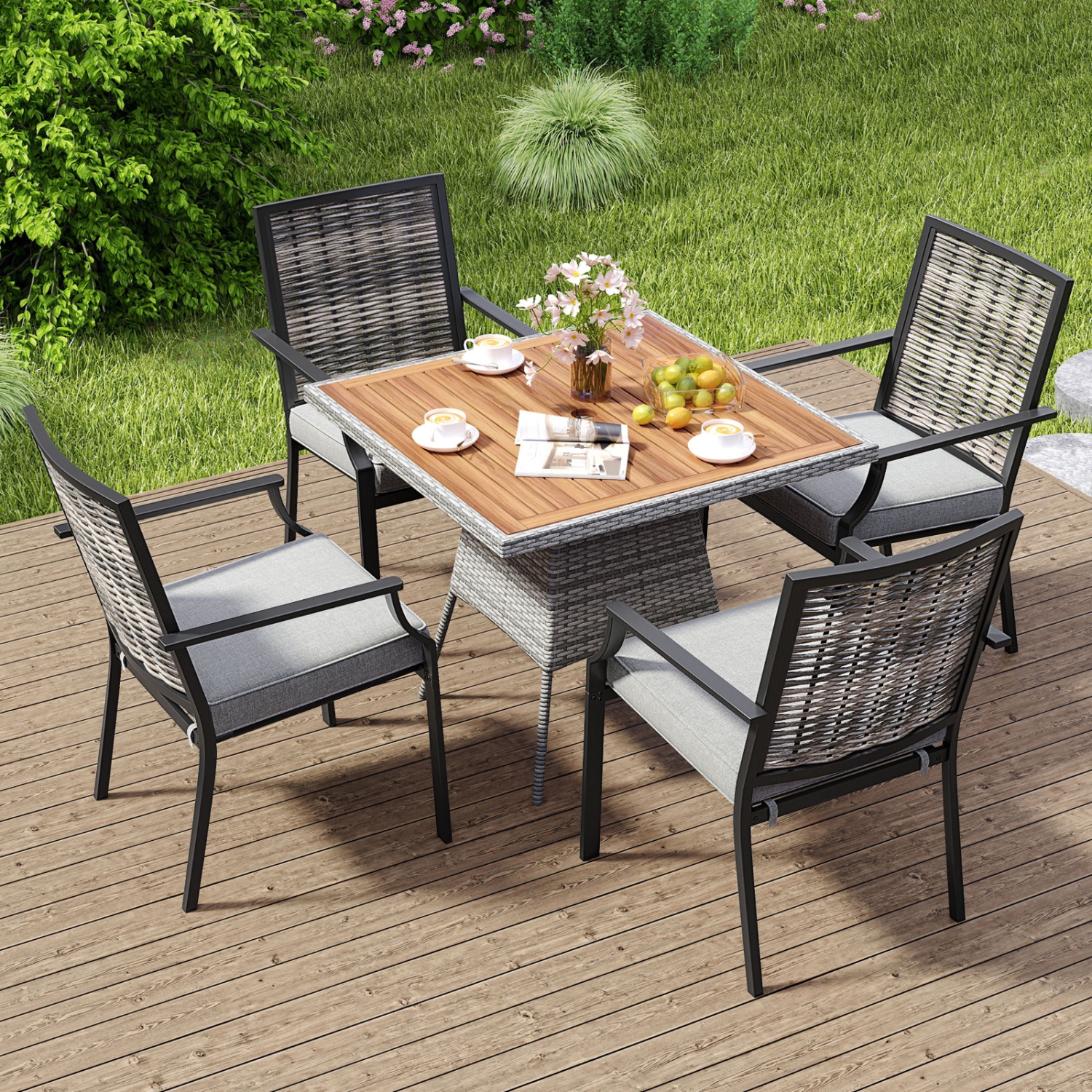 Costway Patio Wicker Chairs Set of 2/4 Stackable Rattan Armchairs with Removable Cushions
