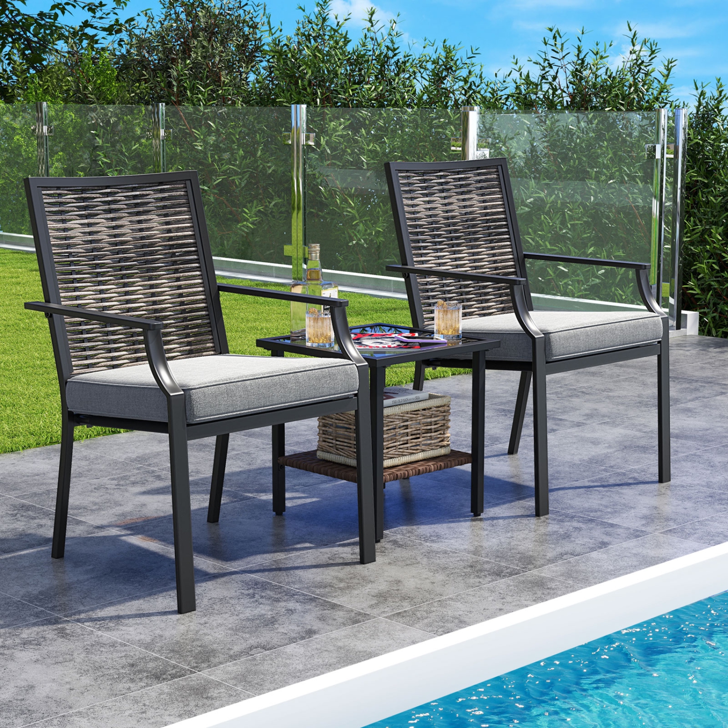 Costway Patio Wicker Chairs Set of 2/4 Stackable Rattan Armchairs with Removable Cushions