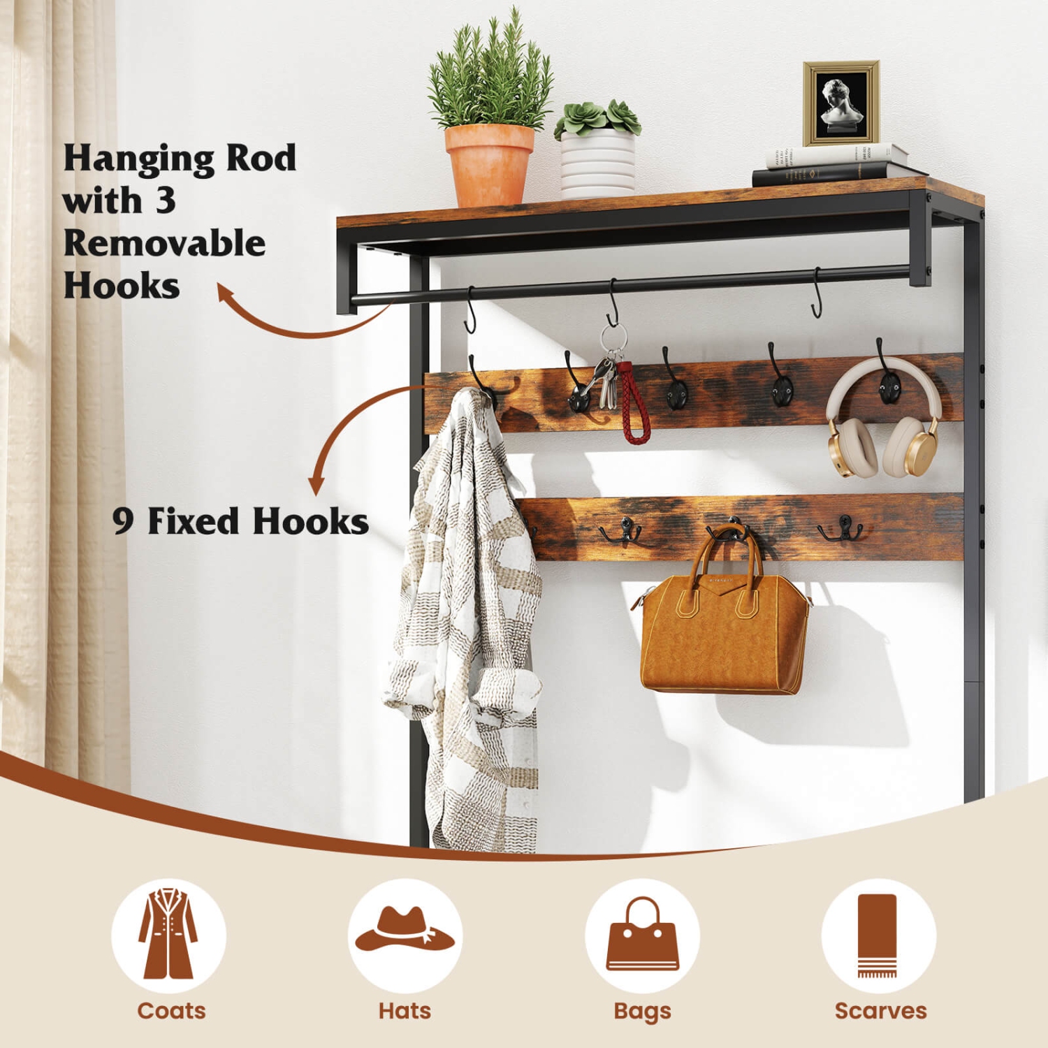 Costway 70" Freestanding Coat Rack with Shoe Rack 12 Hooks Drawer & Storage Shelf