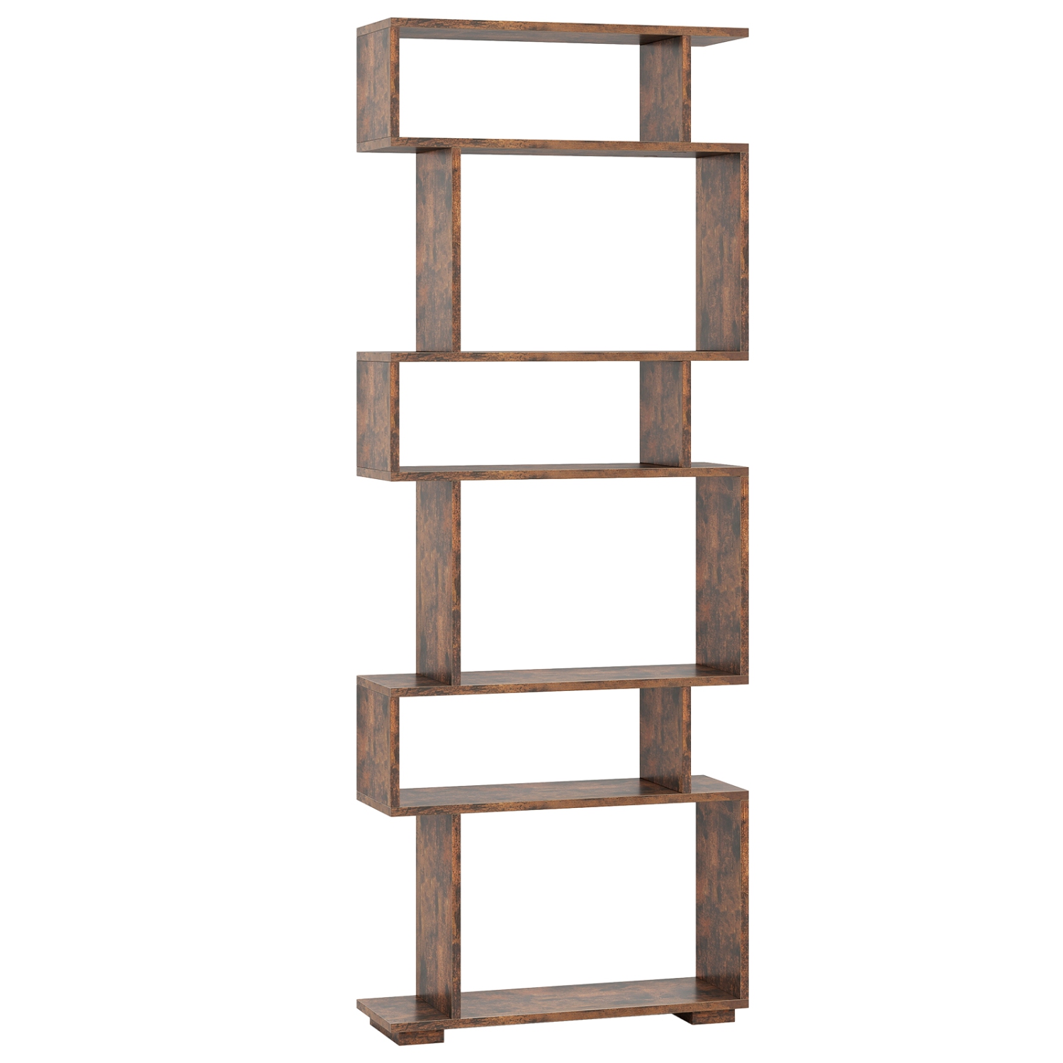 Costway 6-tier Storage Bookshelf S-shaped Geometric Bookcase with Anti-toppling Kits Brown/Black/White/Walnut