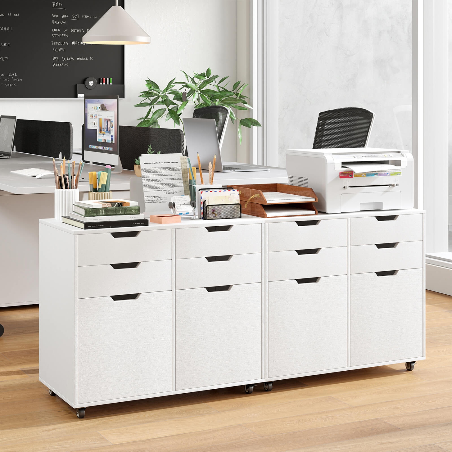 Costway 4 Drawer File Cabinet Rolling Printer Stand with Wheels Wooden Chest of Drawers