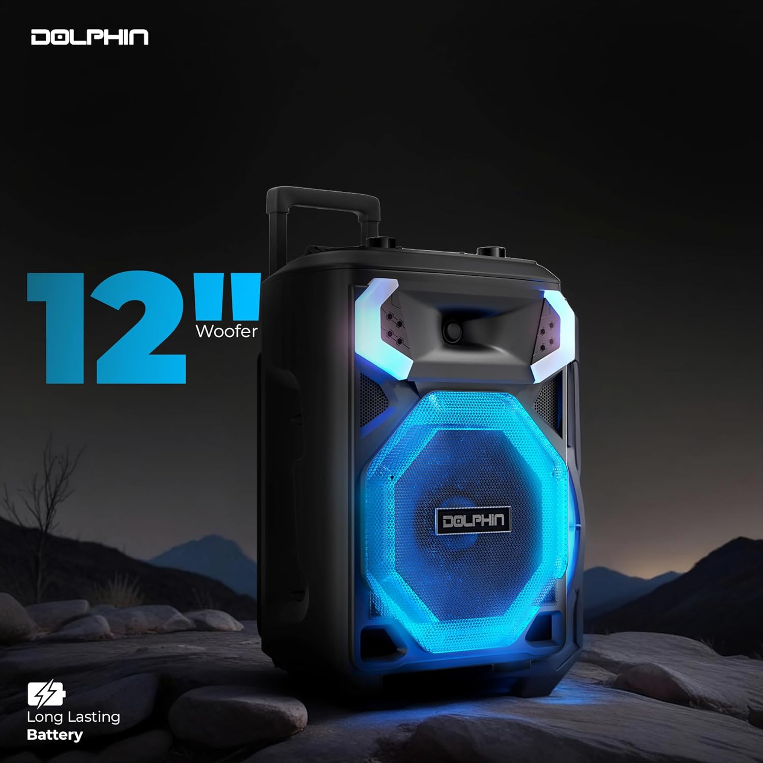 Dolphin SP-3112RBT Portable Bluetooth Party Speaker with 12” Woofer and Wireless Microphone