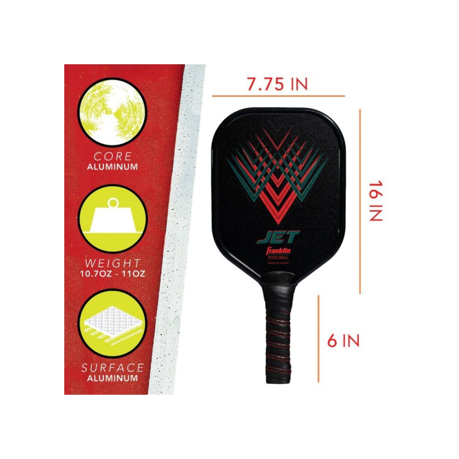 Jet Aluminum Pickleball Paddle - Red - Single