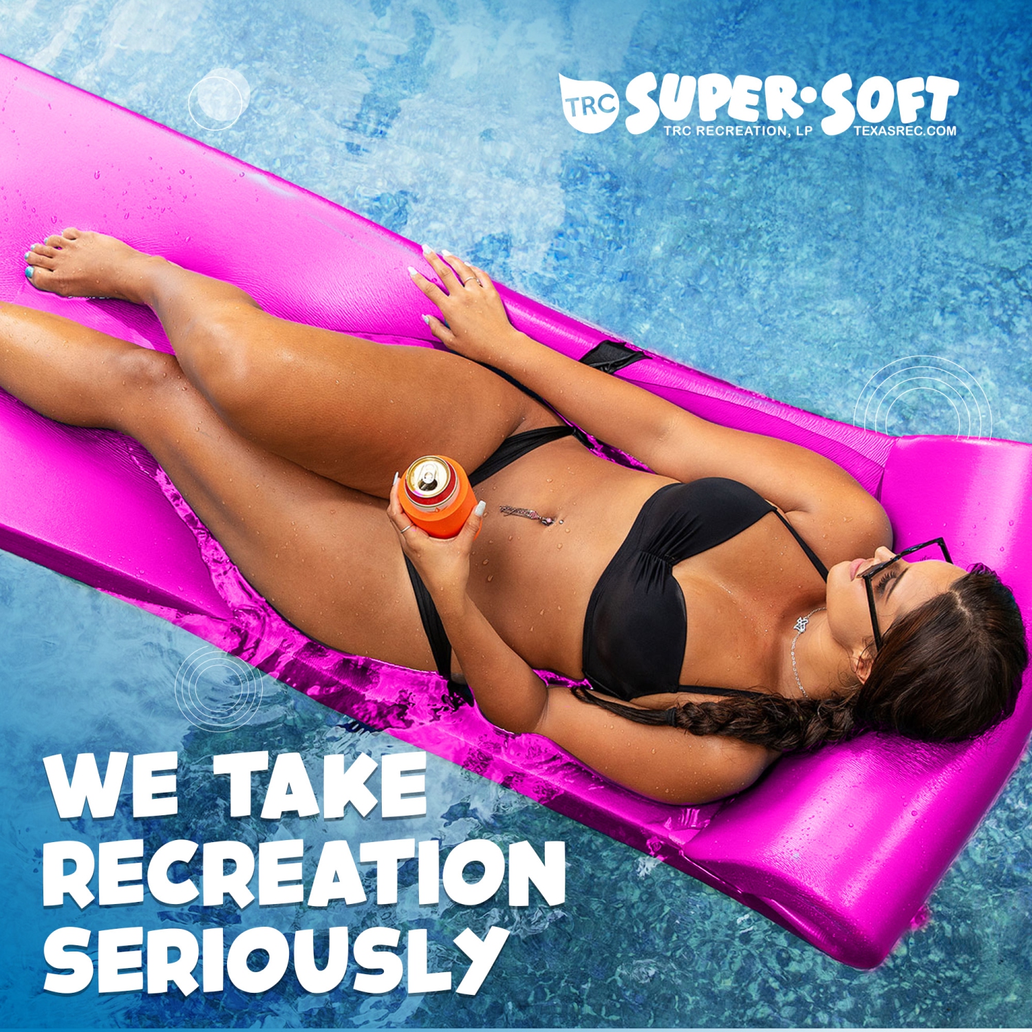 TRC Recreation Sunsation – Chaise longue flottante en mousse épaisse de 1,75&nbsp;po, rose flamant