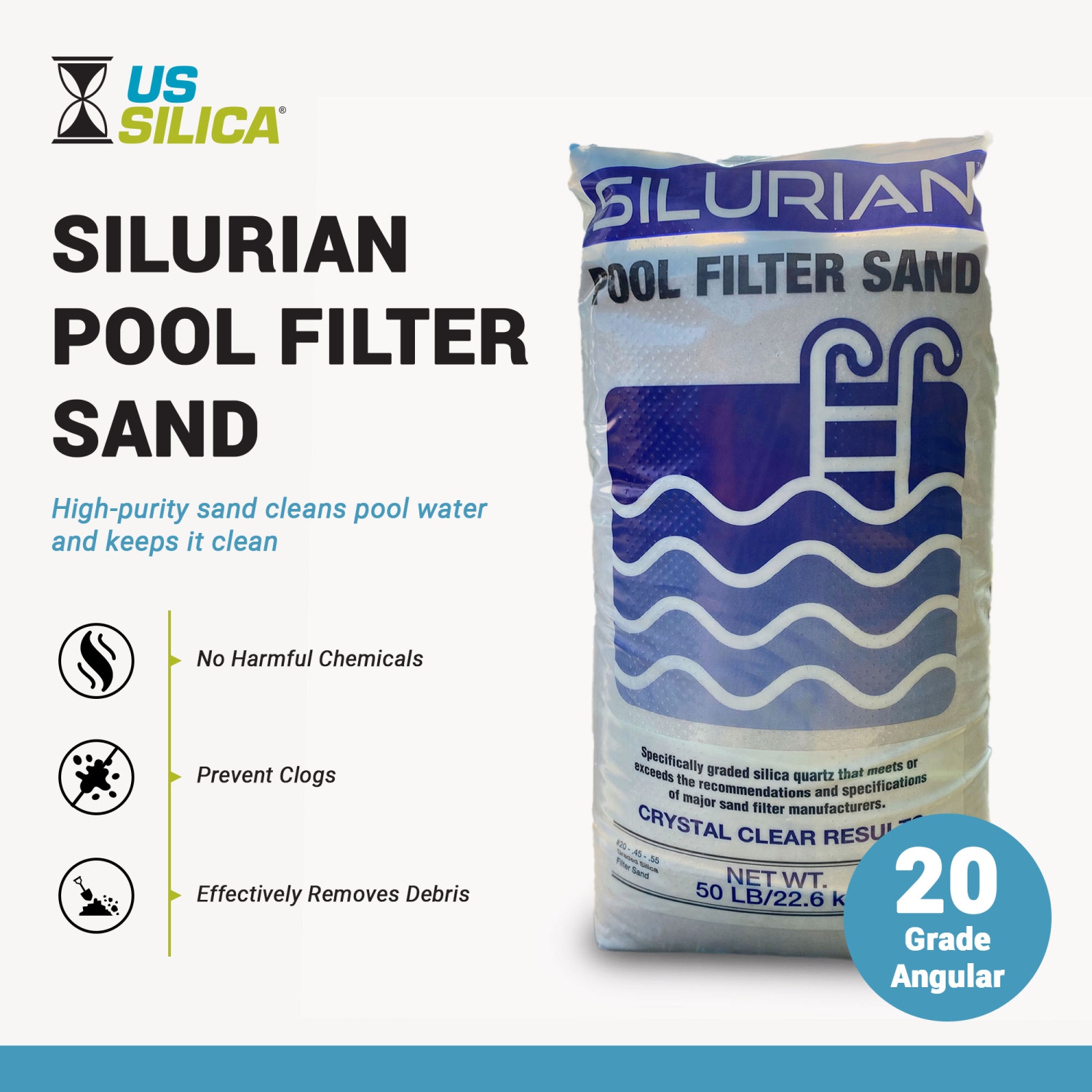U.S. Silica SILURIAN 20 Grade Angular Pool Filter Sand for Optimal Filtration