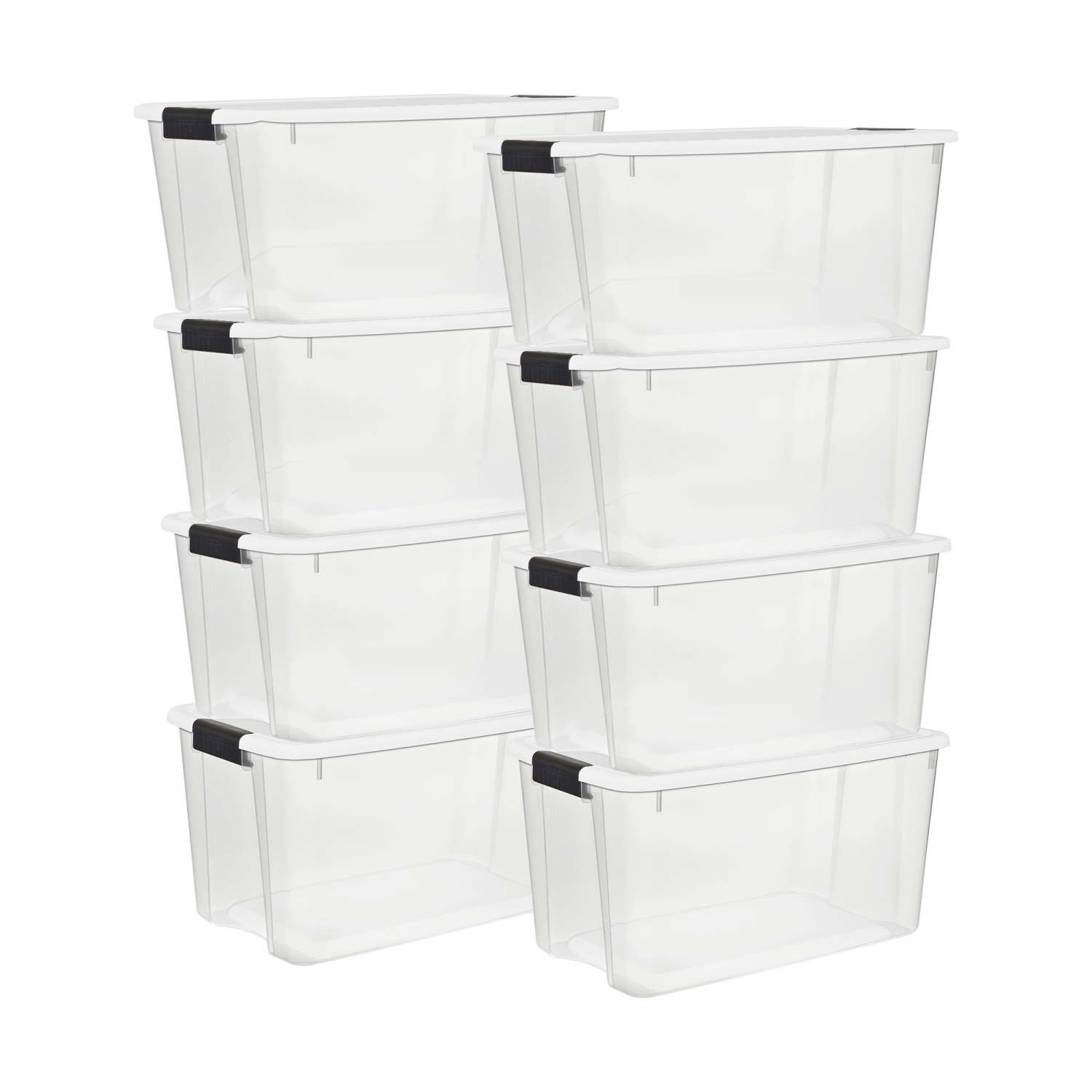 Sterilite 70 Qt Clear Plastic Stackable Storage Bin w/ White Latch Lid,